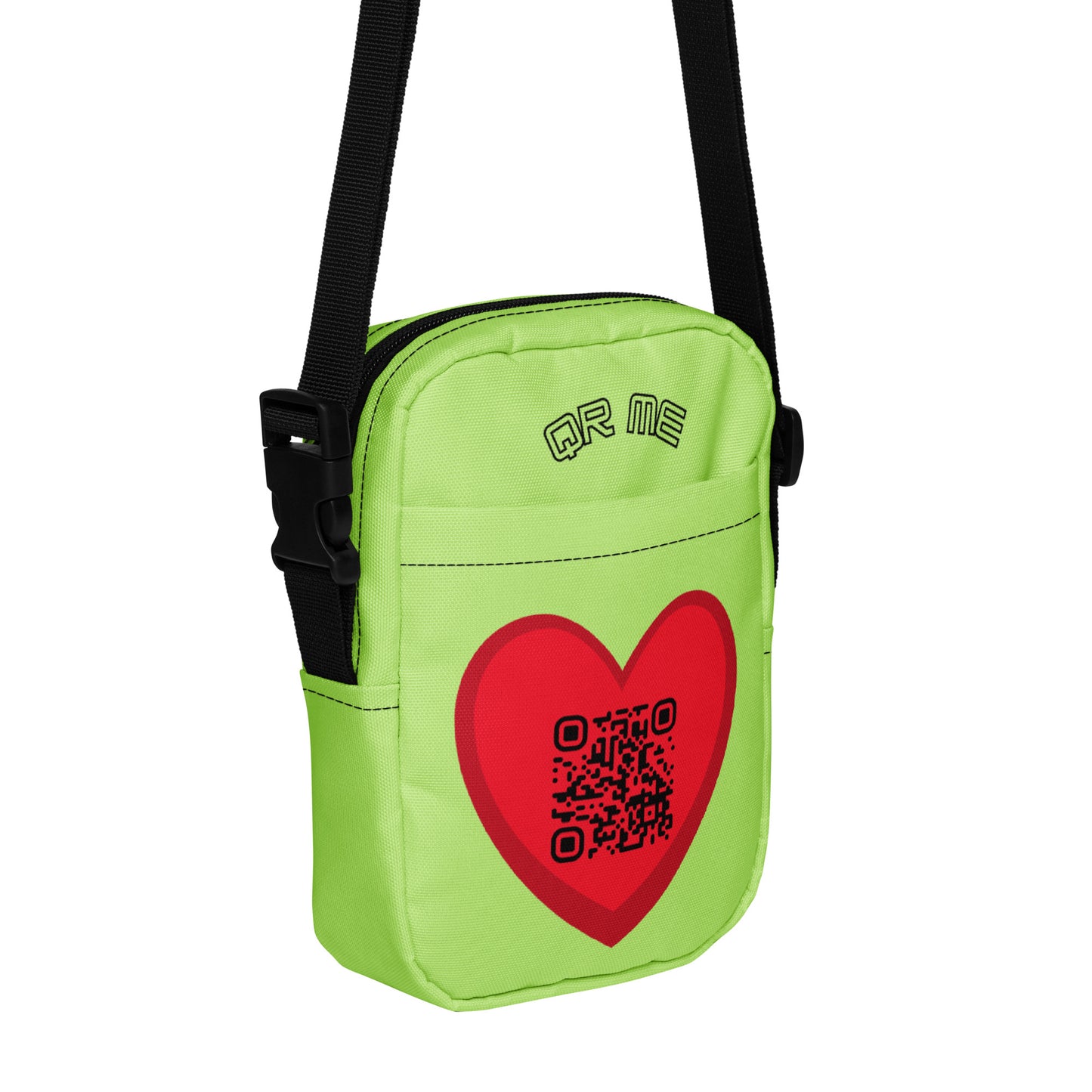 Red Heart Emoji Personalized QR Code crossbody bag-Acid Green-QR GEAR STORE