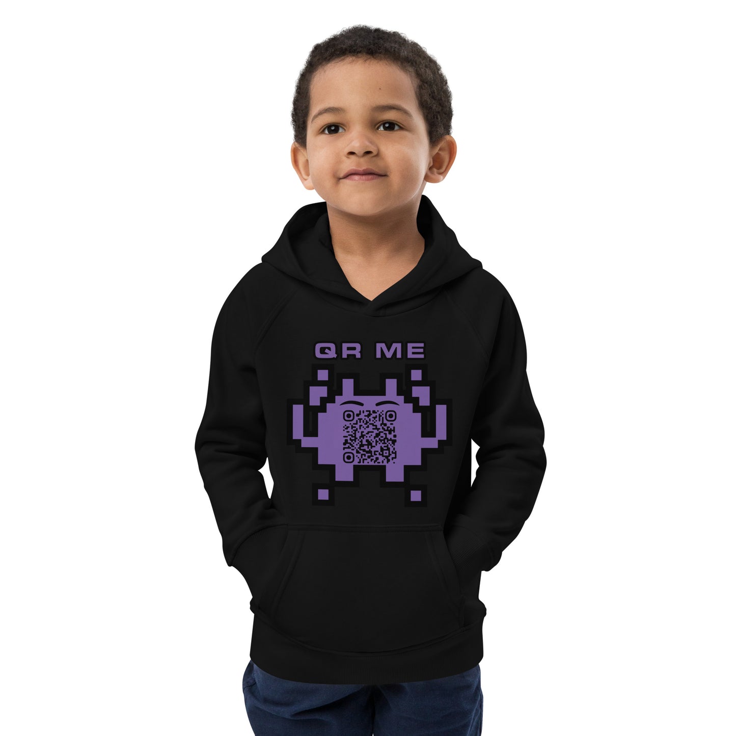 Fun Alien Emoji QR Code Kids eco hoodie-QR GEAR STORE