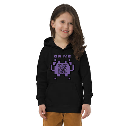 Fun Alien Emoji QR Code Kids eco hoodie-Black-QR GEAR STORE