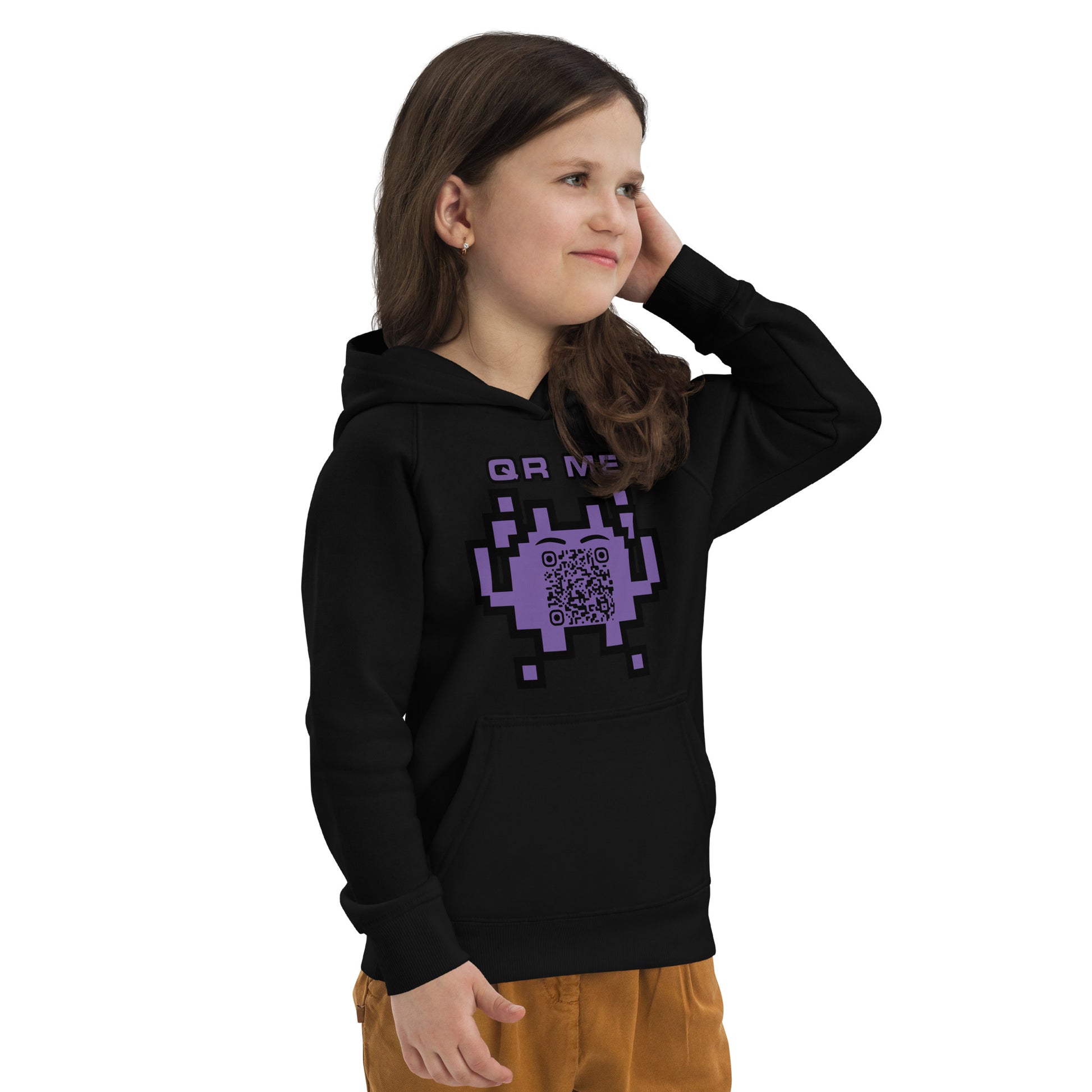 Fun Alien Emoji QR Code Kids eco hoodie-QR GEAR STORE