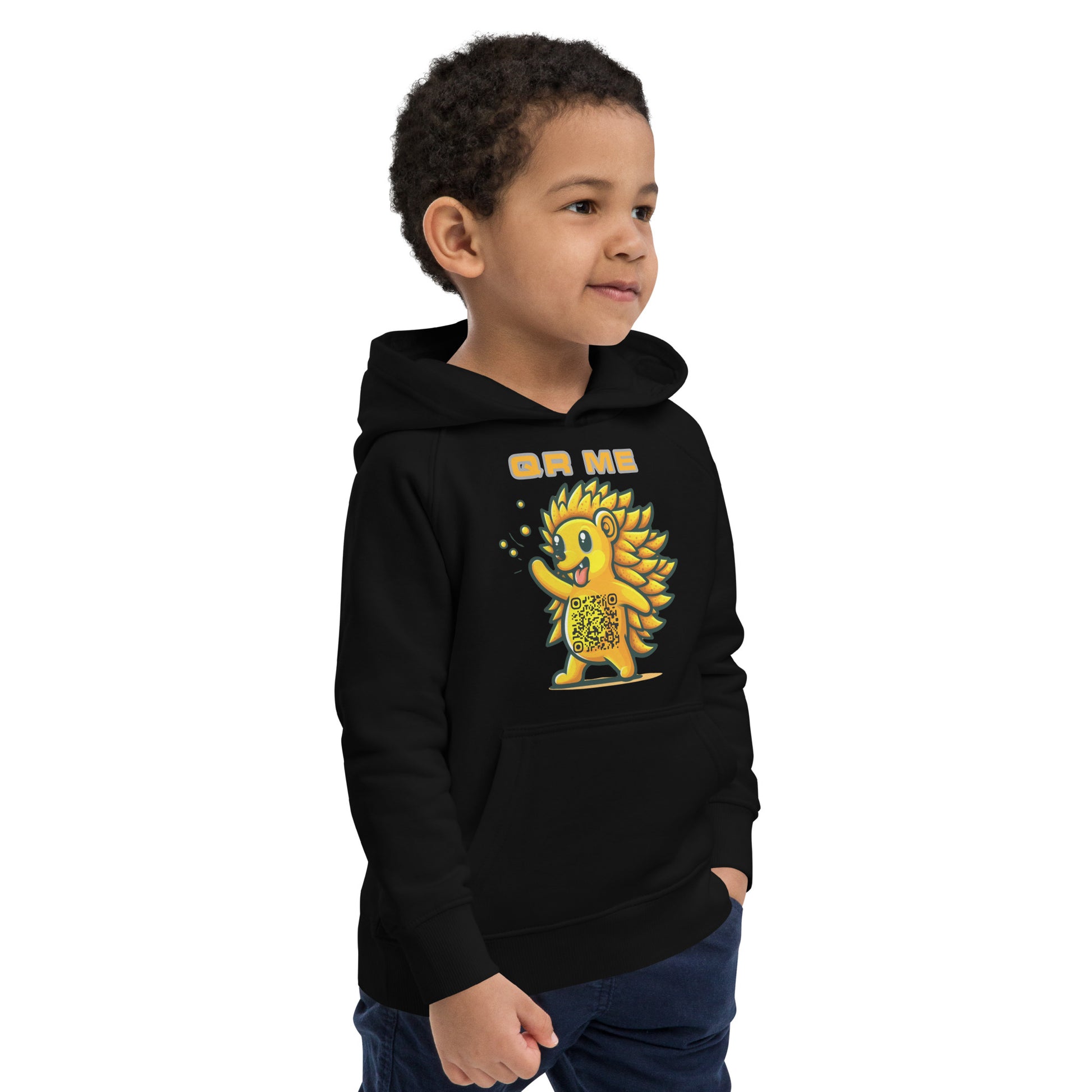 Fun Hedgehog Emoji QR Code Kids eco hoodie-QR GEAR STORE