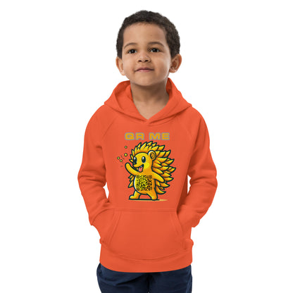 Fun Hedgehog Emoji QR Code Kids eco hoodie-QR GEAR STORE