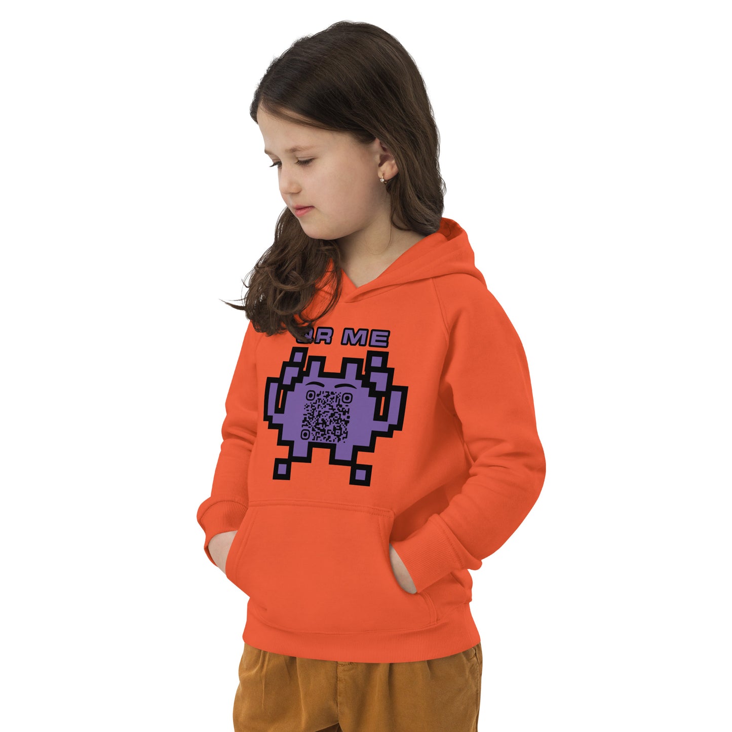 Fun Alien Emoji QR Code Kids eco hoodie-QR GEAR STORE