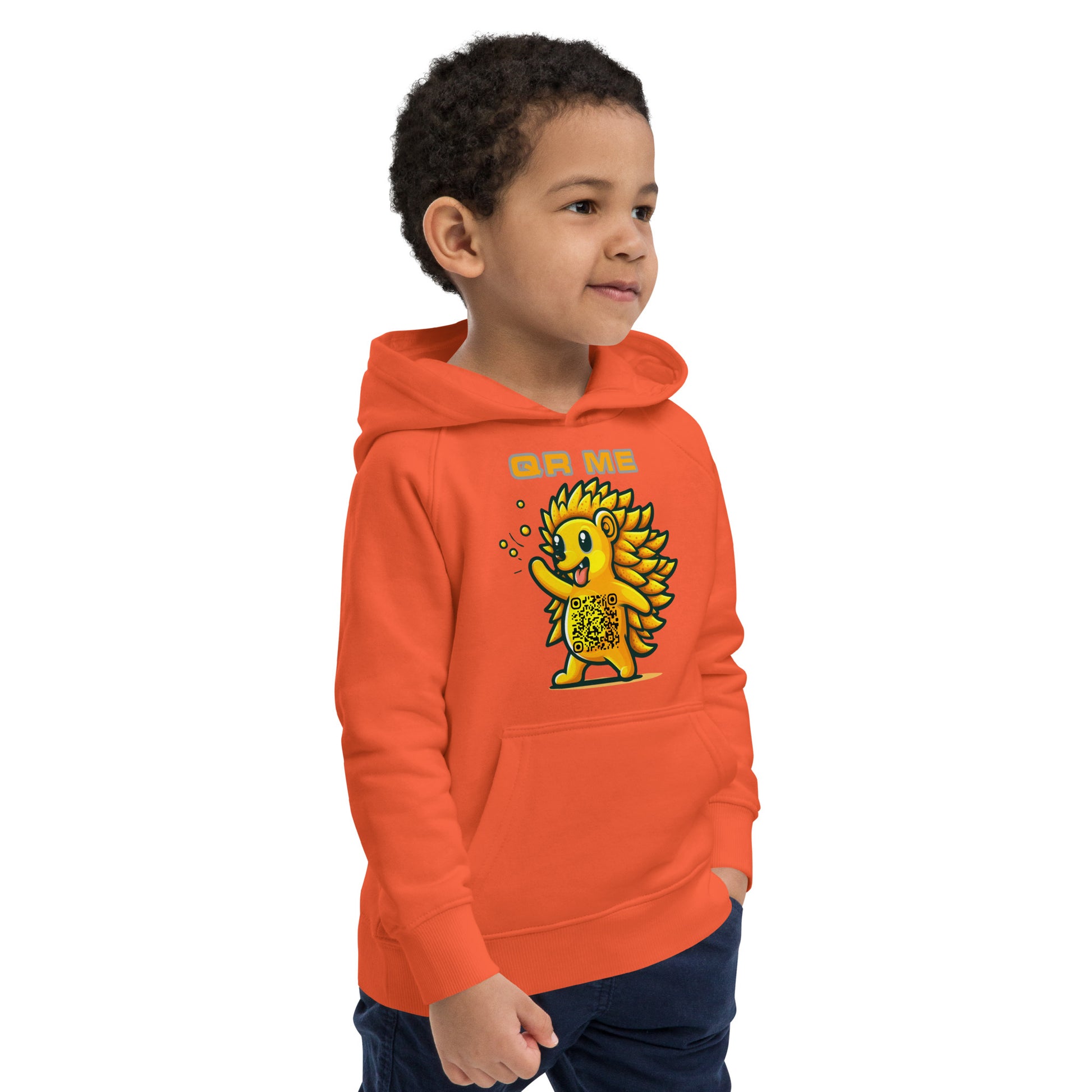 Fun Hedgehog Emoji QR Code Kids eco hoodie-QR GEAR STORE