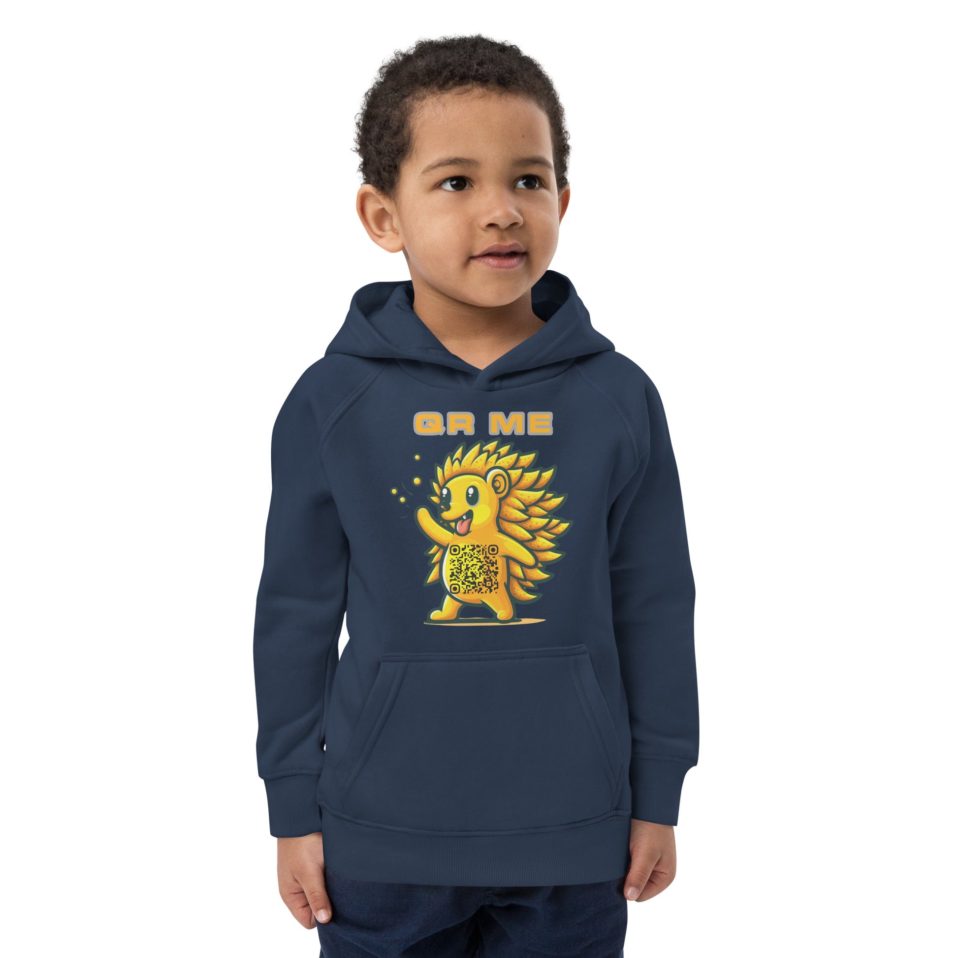 Fun Hedgehog Emoji QR Code Kids eco hoodie-QR GEAR STORE