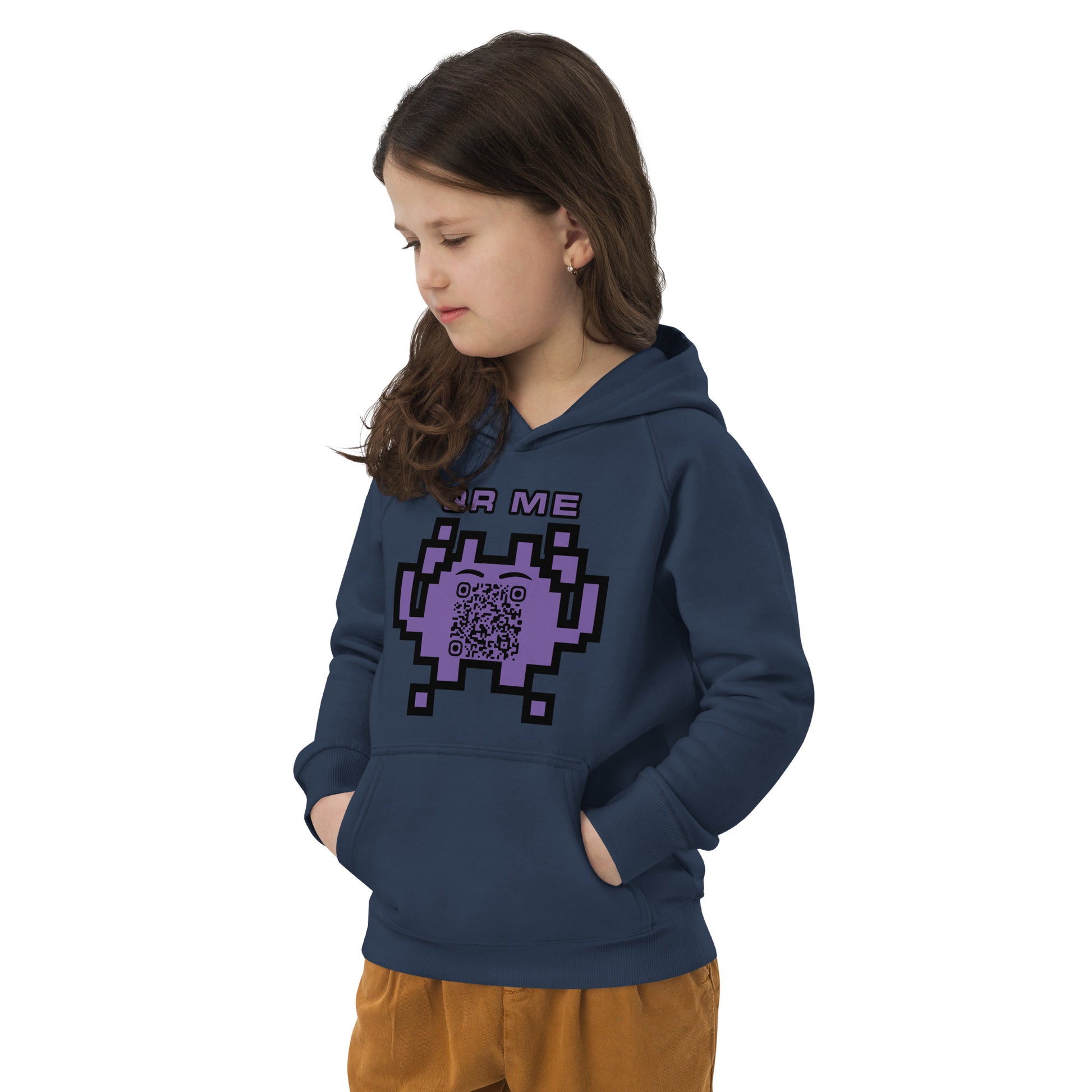 Fun Alien Emoji QR Code Kids eco hoodie-QR GEAR STORE