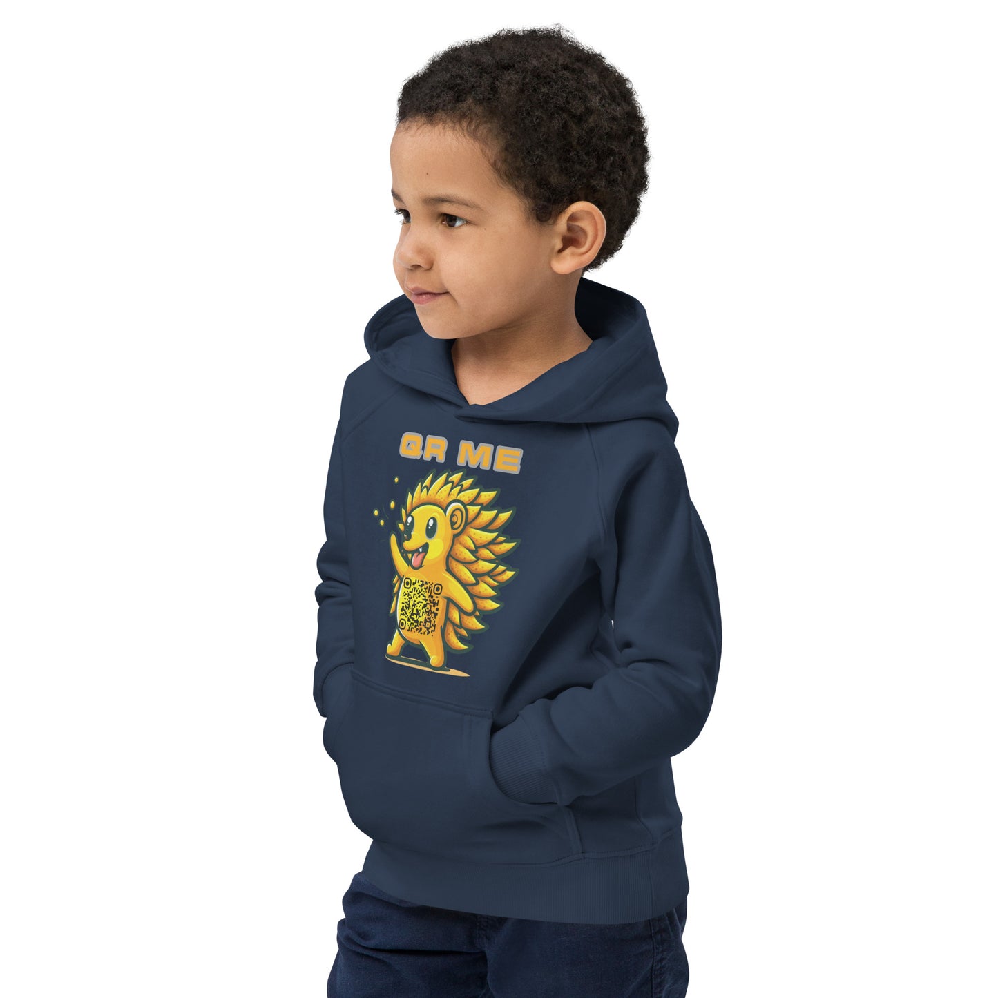 Fun Hedgehog Emoji QR Code Kids eco hoodie-QR GEAR STORE