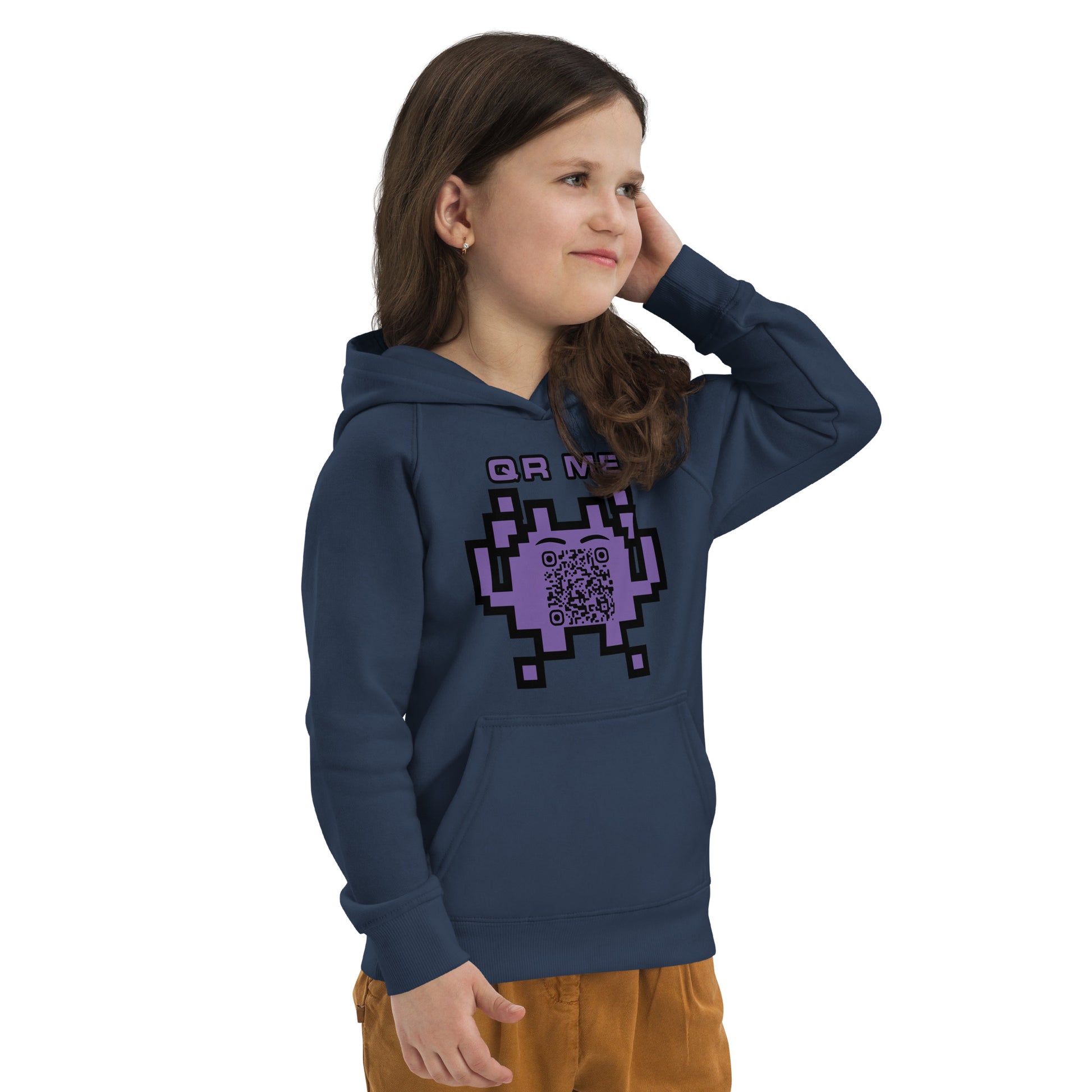 Fun Alien Emoji QR Code Kids eco hoodie-QR GEAR STORE