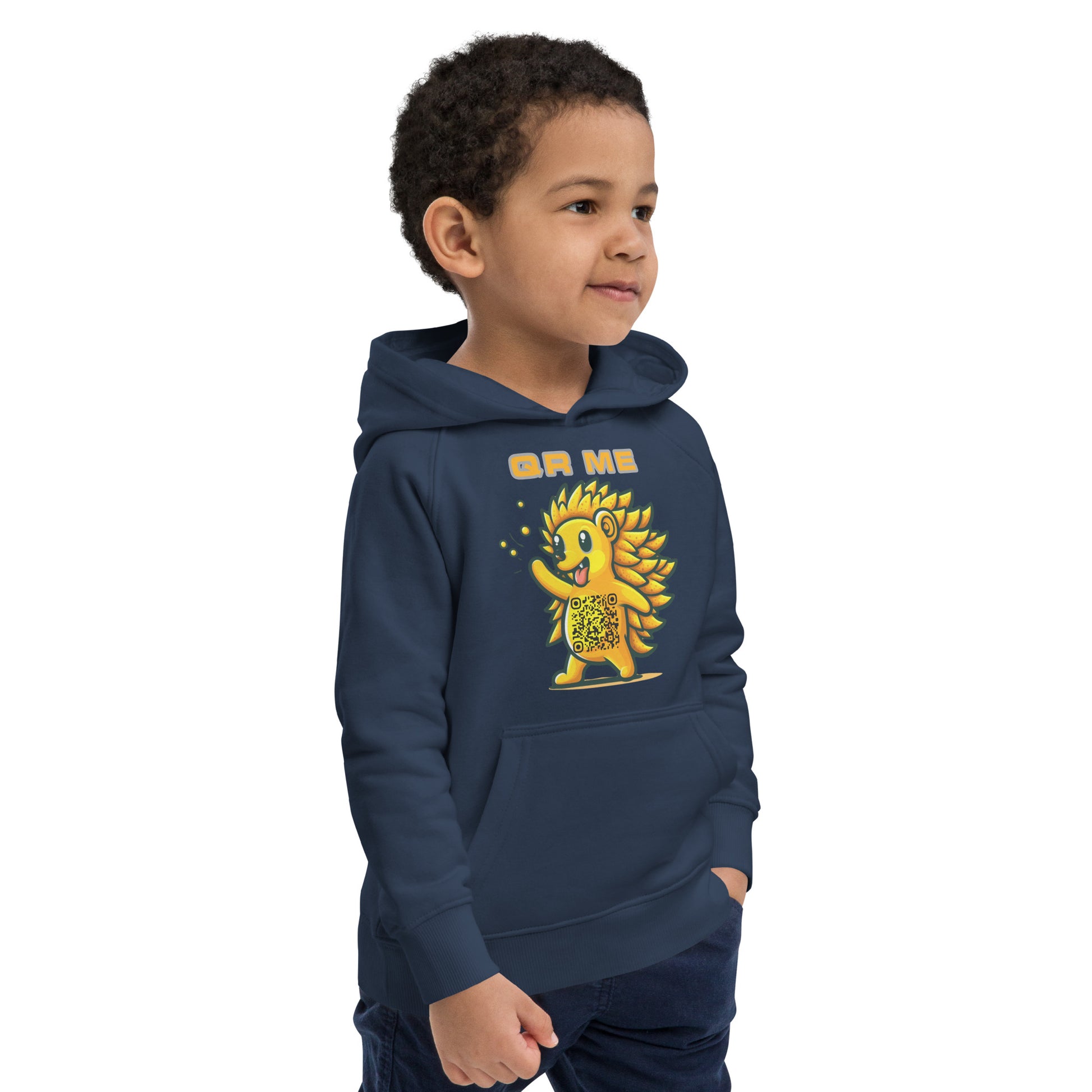 Fun Hedgehog Emoji QR Code Kids eco hoodie-QR GEAR STORE