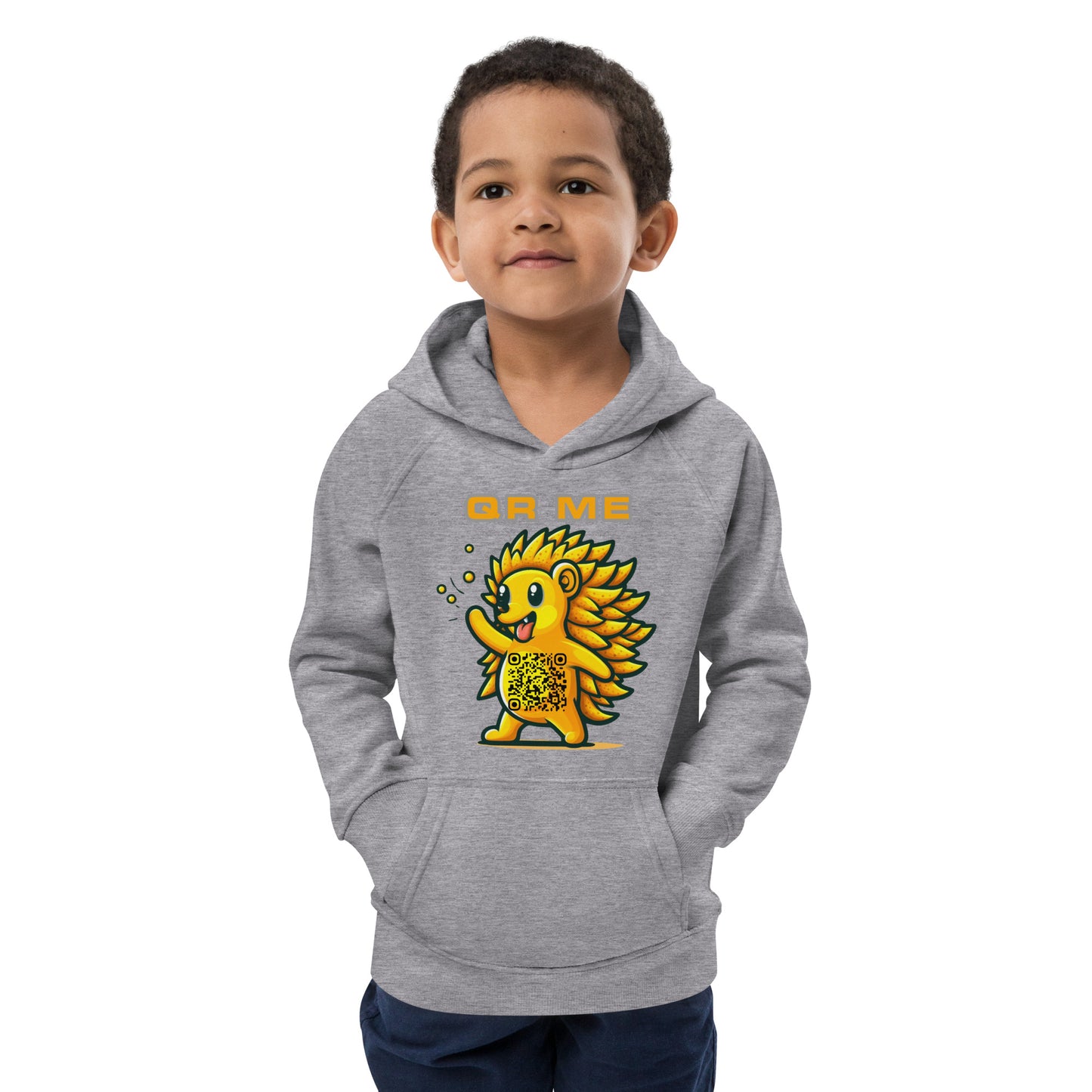 Fun Hedgehog Emoji QR Code Kids eco hoodie-QR GEAR STORE