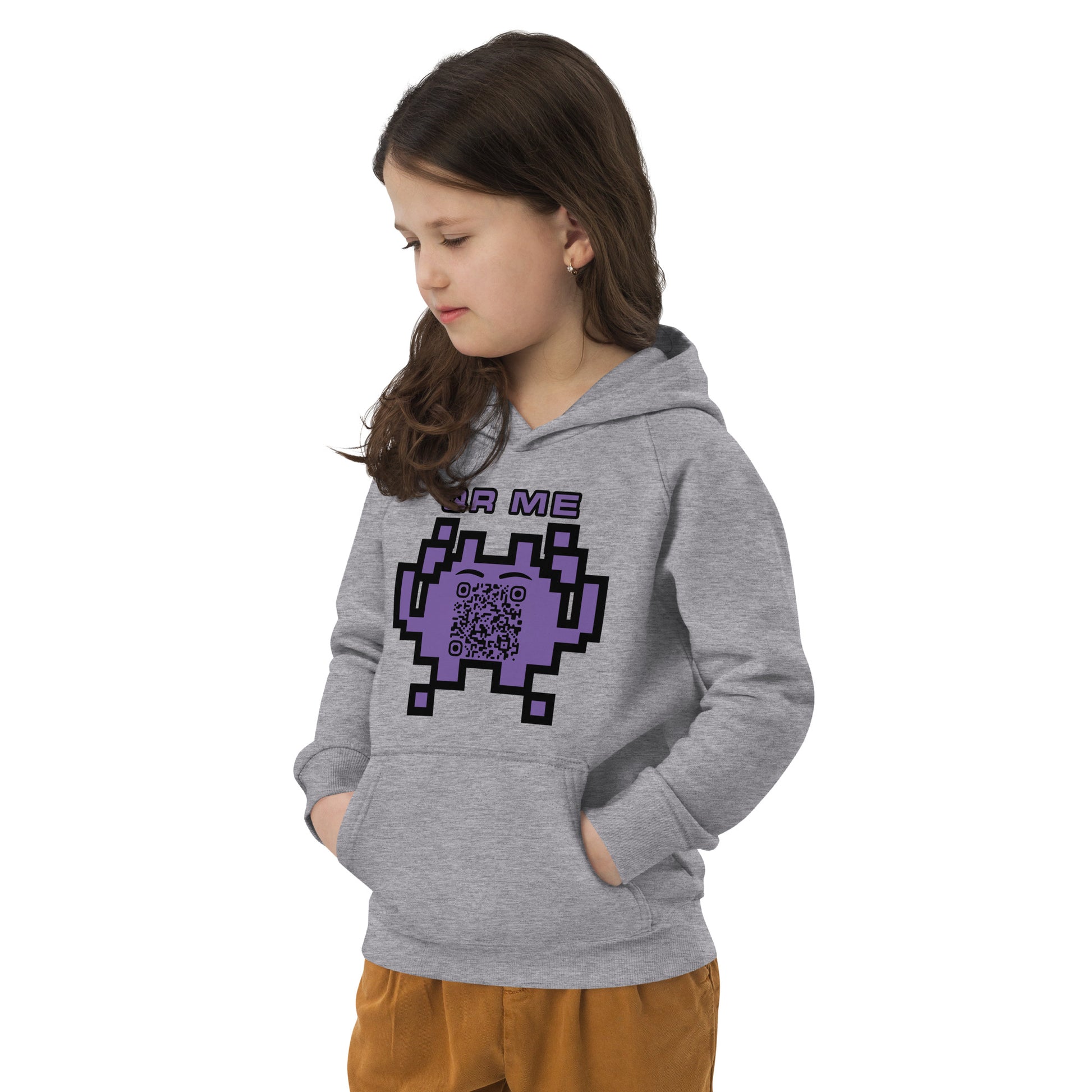 Fun Alien Emoji QR Code Kids eco hoodie-QR GEAR STORE