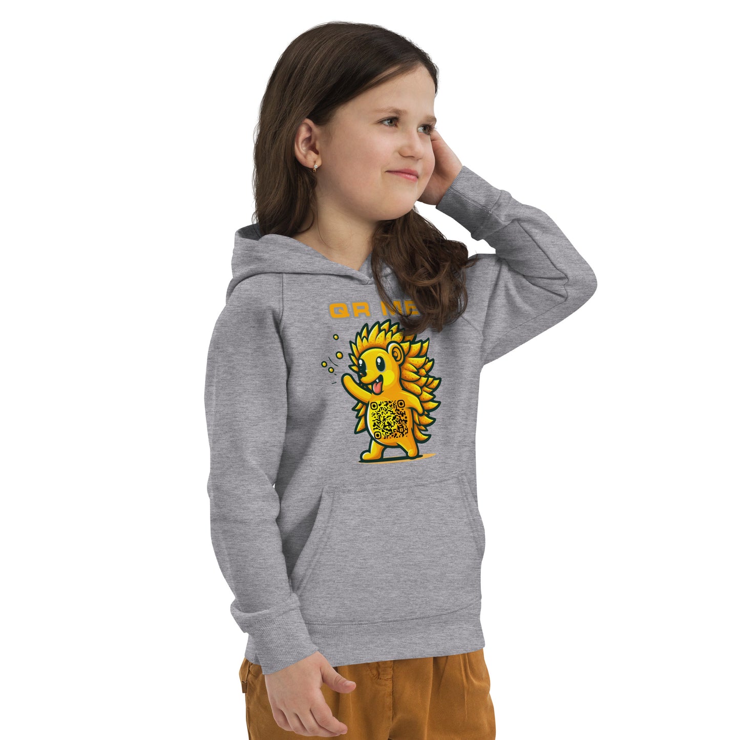 Fun Hedgehog Emoji QR Code Kids eco hoodie-QR GEAR STORE