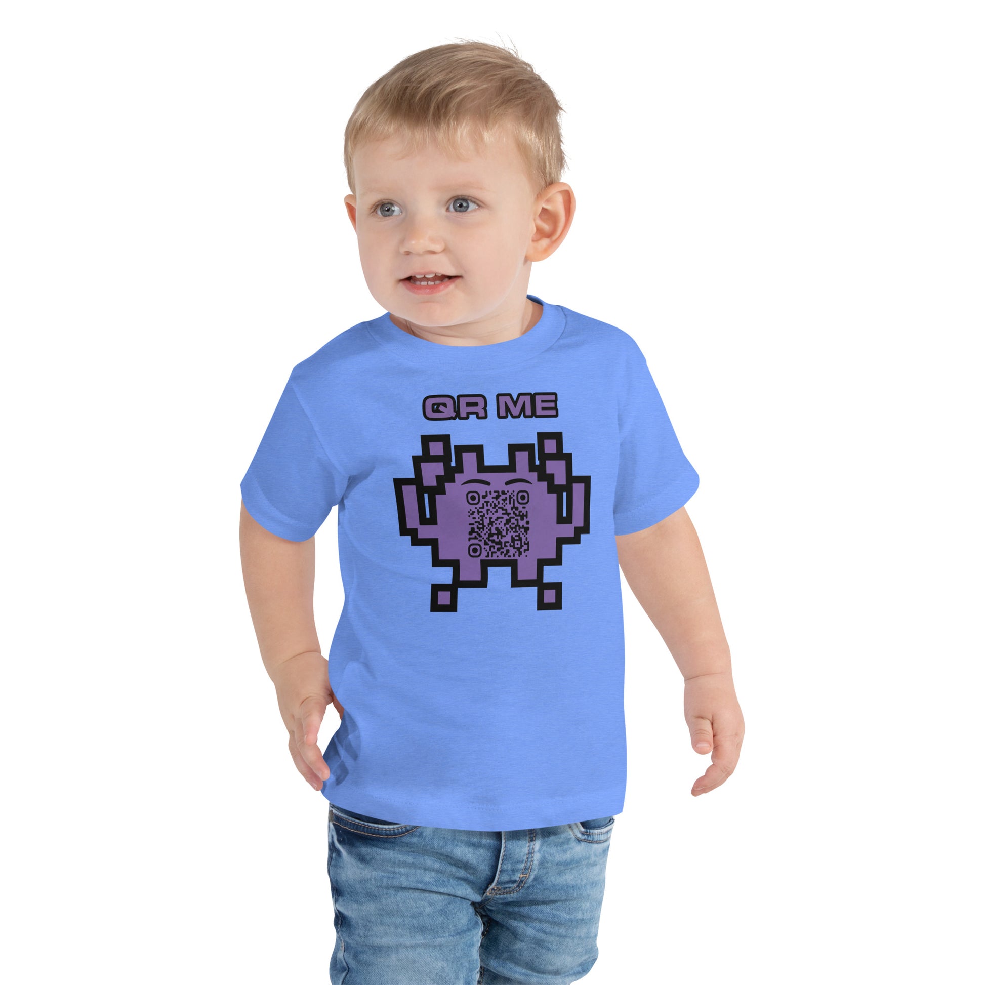 Fun Alien Emoji QR Code Toddler Tee-Heather Columbia Blue-QR GEAR STORE