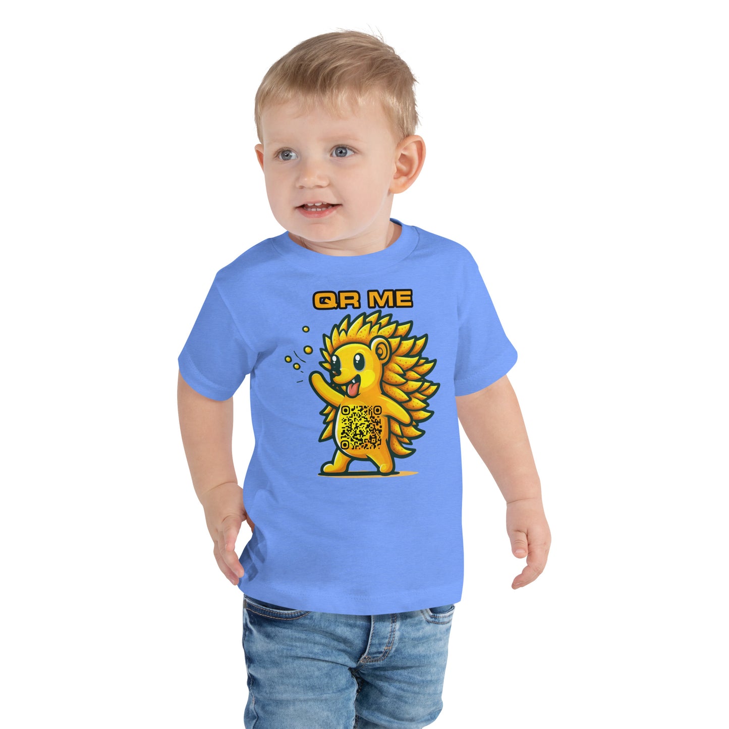 Fun Hedgehog Emoji QR Code Toddler Tee-Heather Columbia Blue-QR GEAR STORE