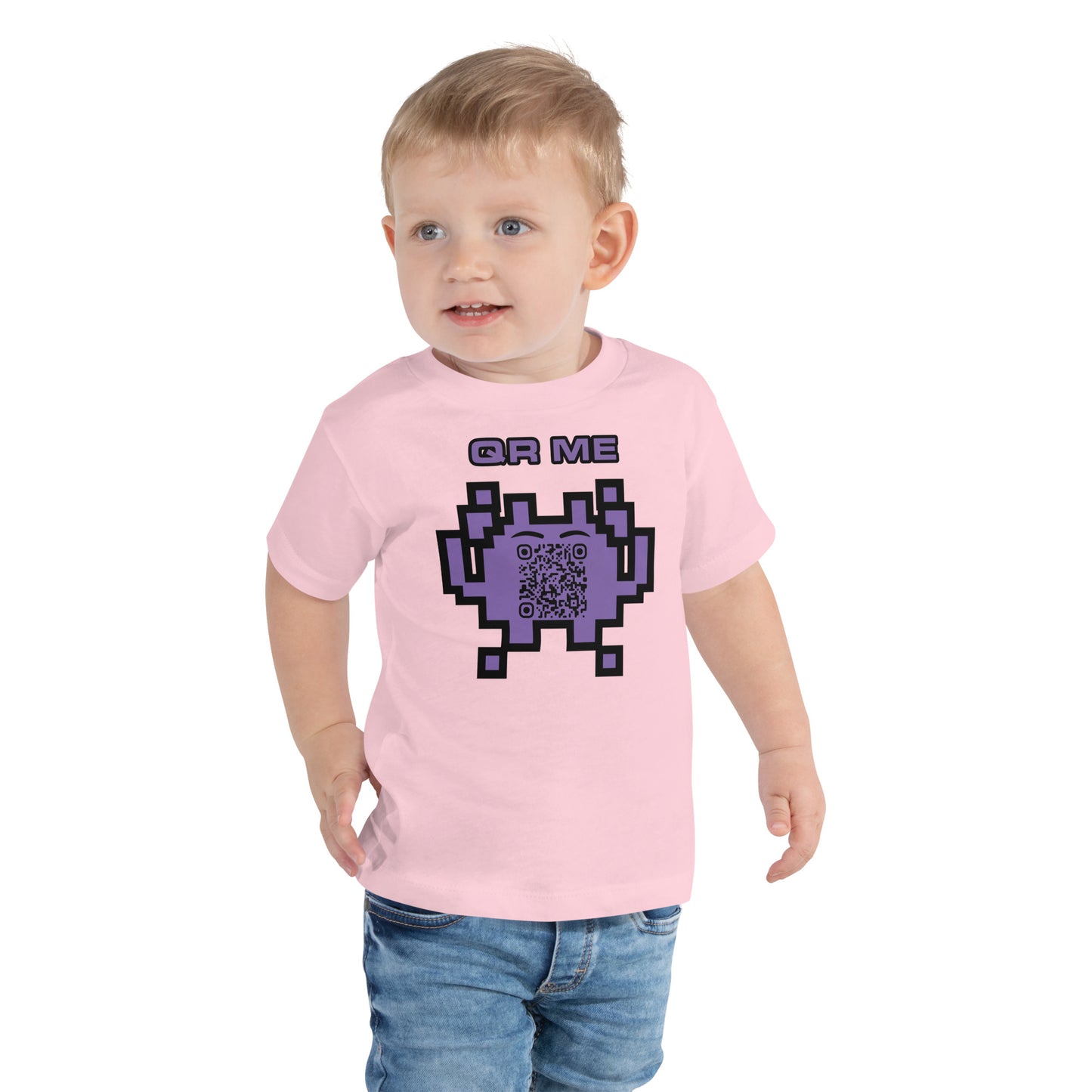 Fun Alien Emoji QR Code Toddler Tee-Pink-QR GEAR STORE