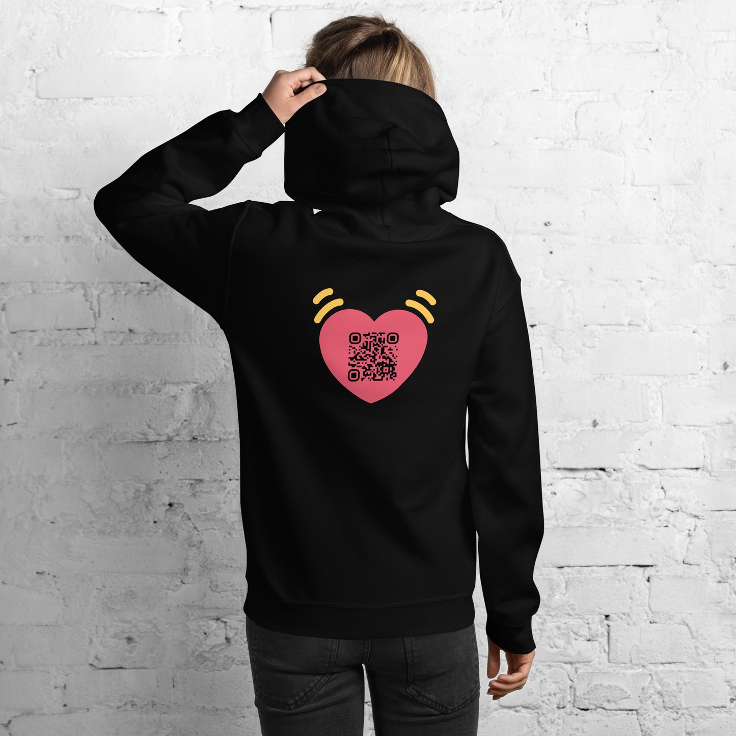 Pink Heart Emoji Personalized QR Code Unisex Hoodie