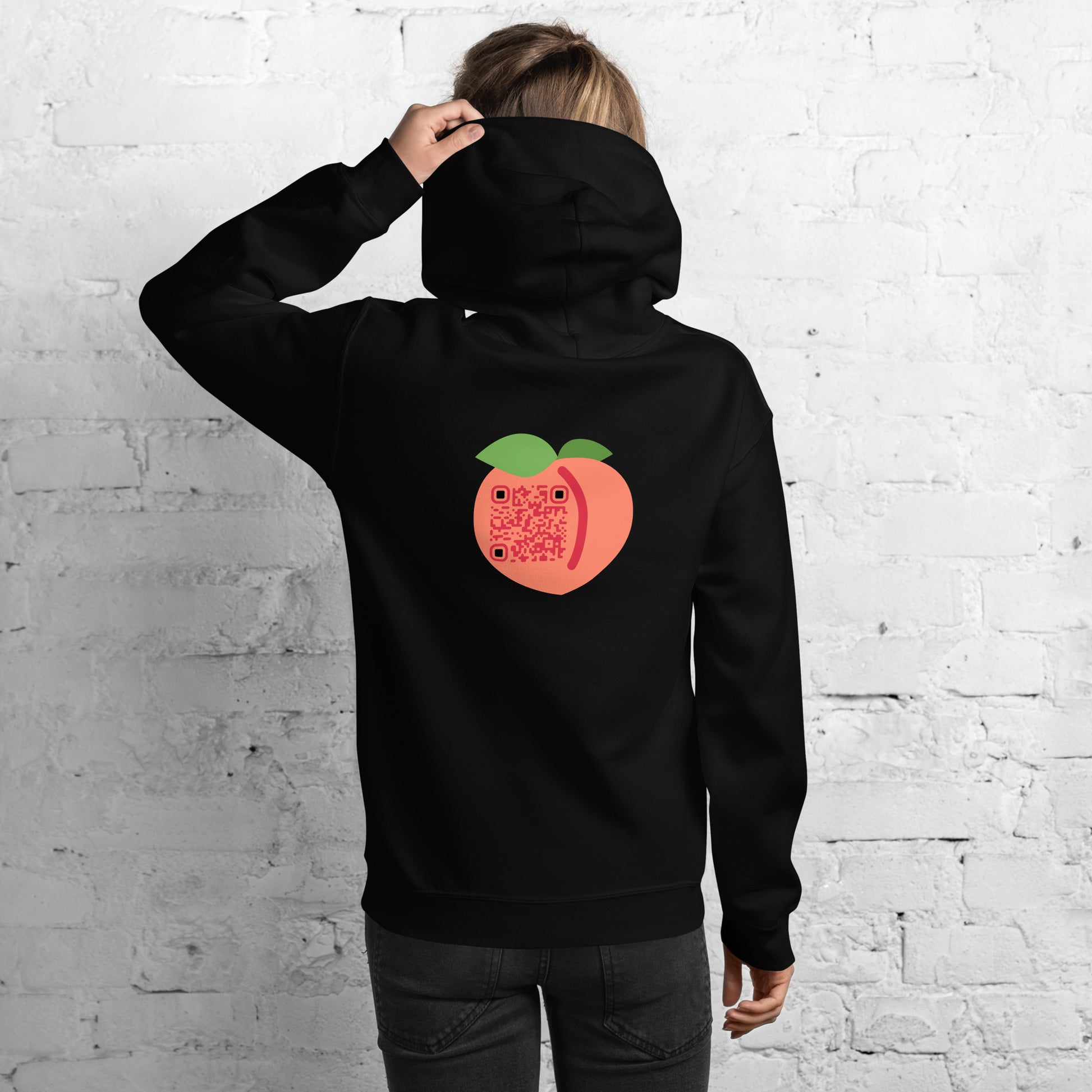 Peach Emoji Personalized QR Code Unisex Hoodie