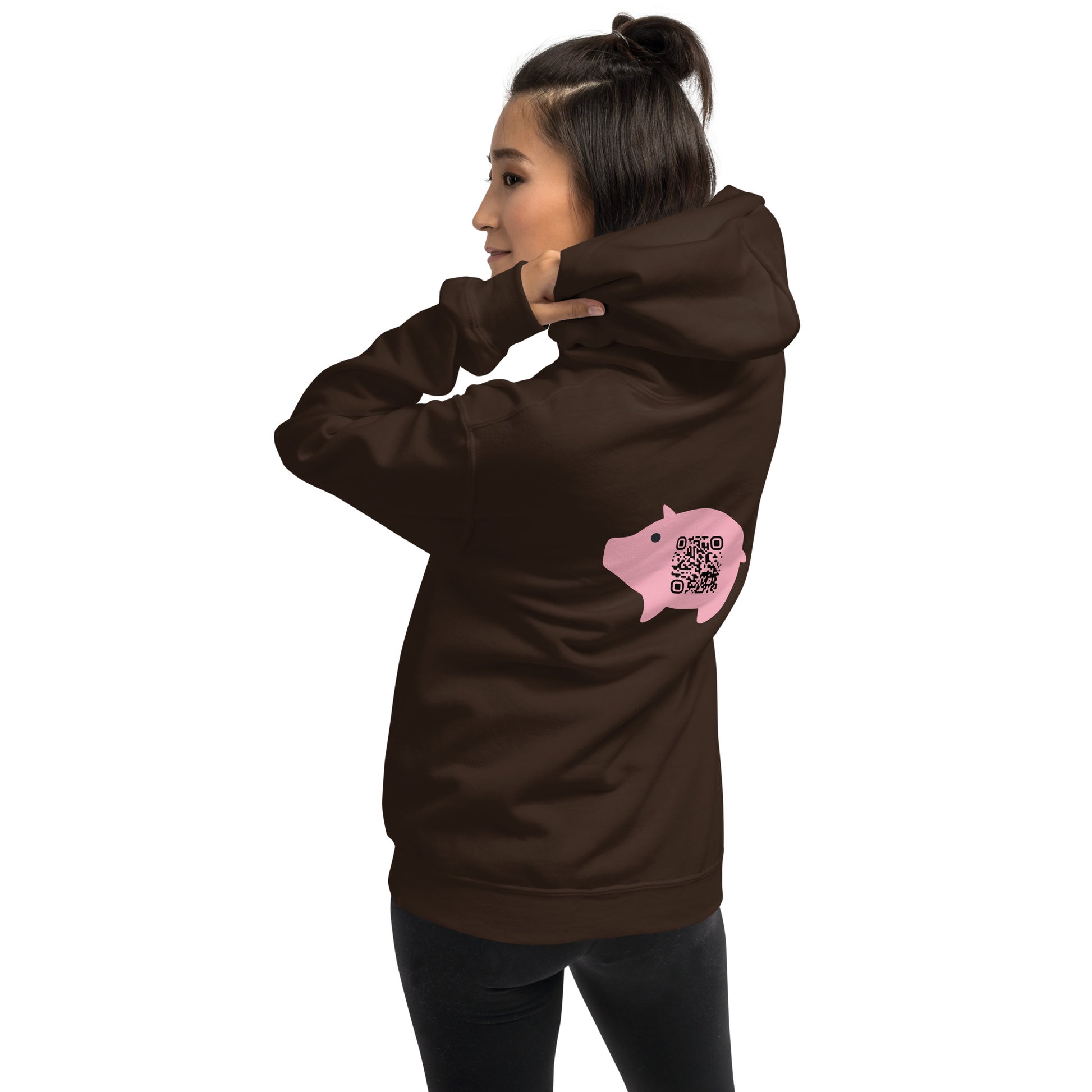 Cute Pig Emoji Personalized QR Code Unisex Hoodie-Dark Chocolate-QR GEAR STORE