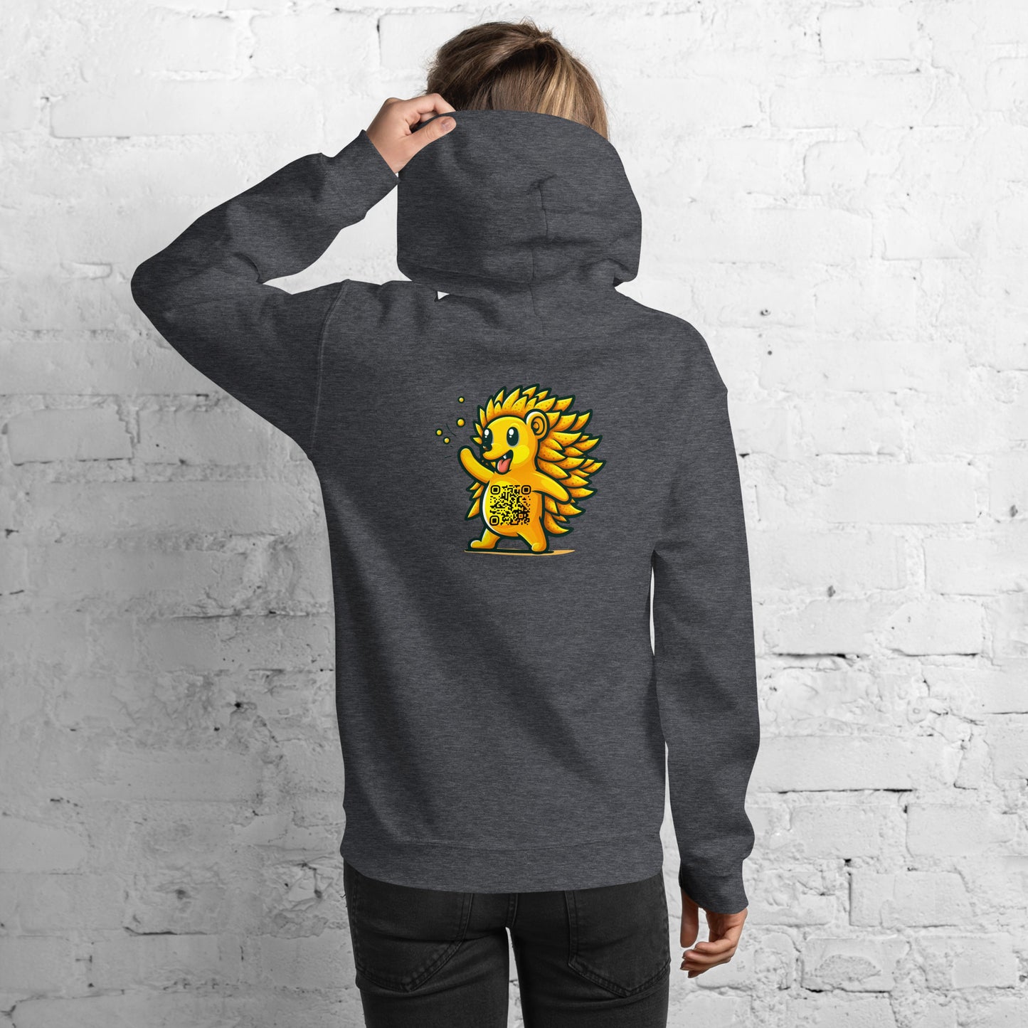 Hedgehog Emoji Personalized QR Code Unisex Hoodie-Dark Heather-QR GEAR STORE