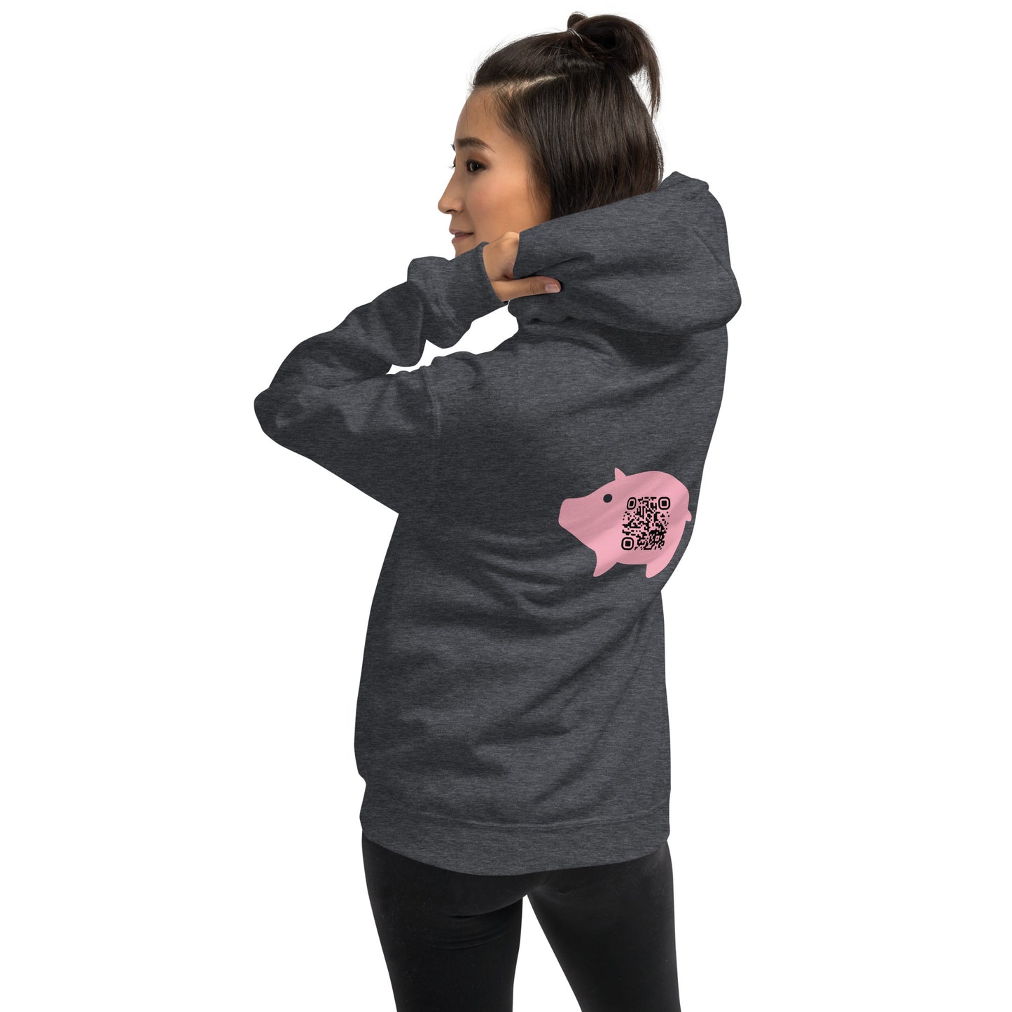 Cute Pig Emoji Personalized QR Code Unisex Hoodie-Dark Heather-QR GEAR STORE