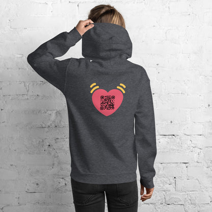 Pink Heart Emoji Personalized QR Code Unisex Hoodie-Dark Heather-QR GEAR STORE