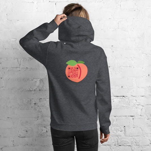 Peach Emoji Personalized QR Code Unisex Hoodie-Dark Heather-QR GEAR STORE