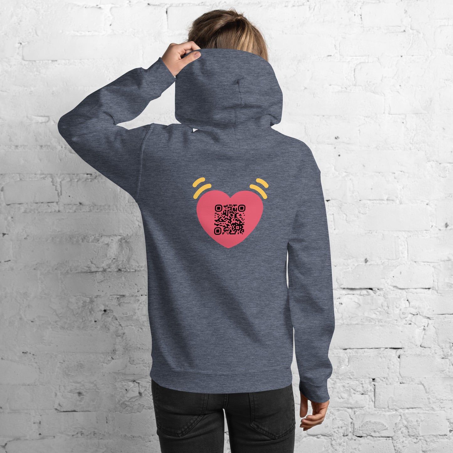 Pink Heart Emoji Personalized QR Code Unisex Hoodie-Heather Dark Navy-QR GEAR STORE