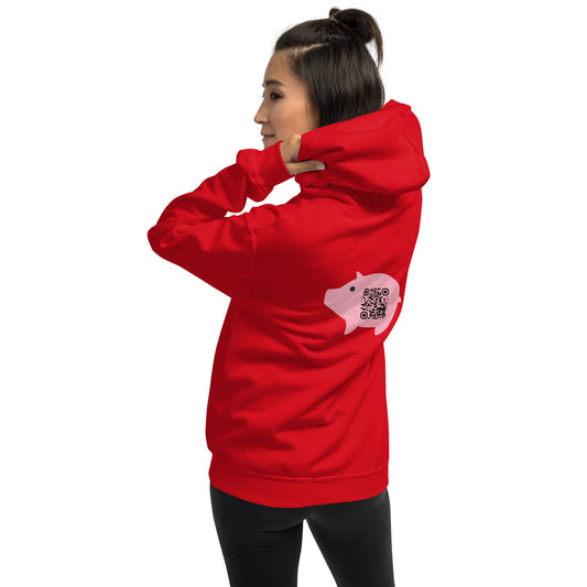 Cute Pig Emoji Personalized QR Code Unisex Hoodie-Red-QR GEAR STORE