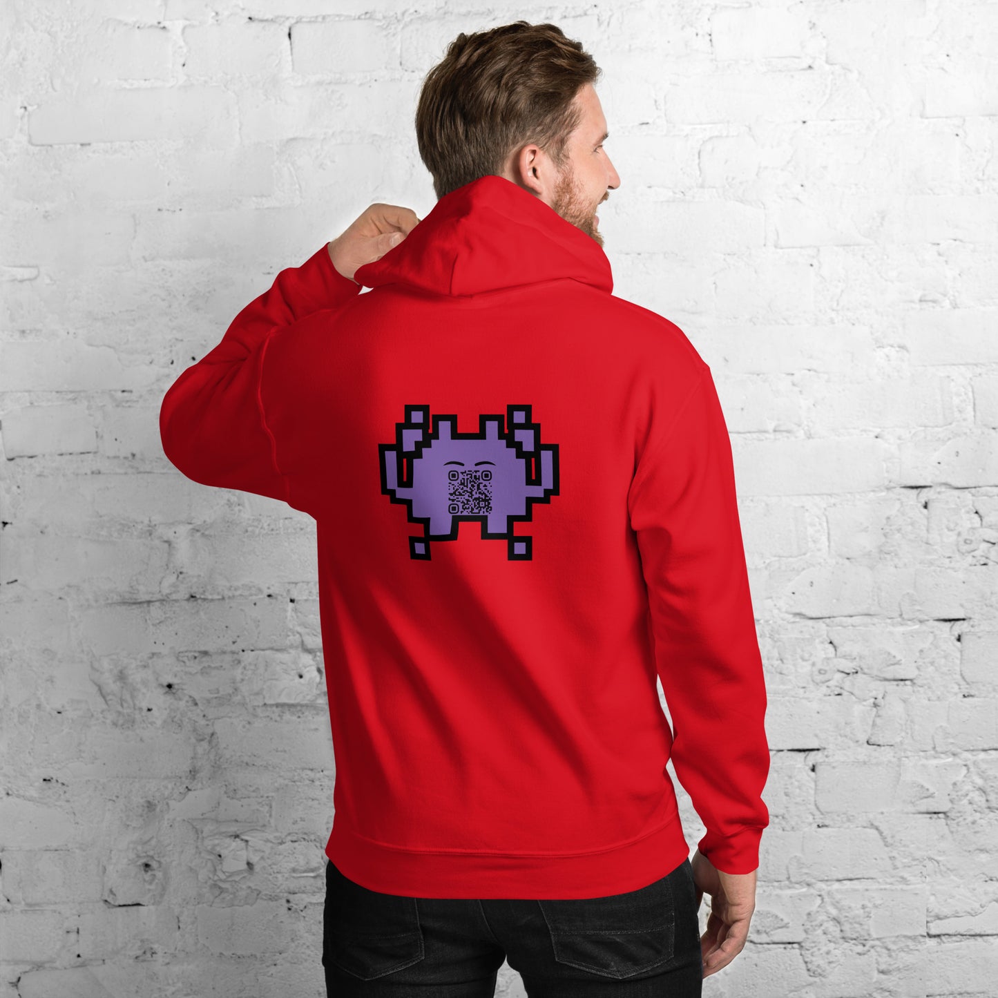 Alien Emoji Personalized QR Code Unisex Hoodie-Red-QR GEAR STORE