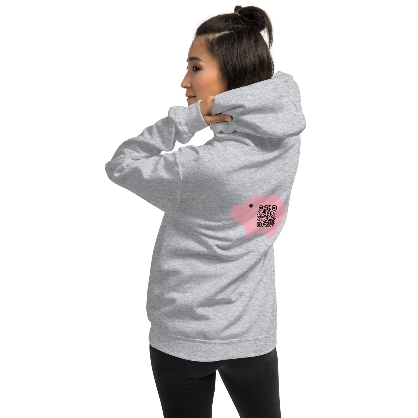 Cute Pig Emoji Personalized QR Code Unisex Hoodie-Light Grey-QR GEAR STORE