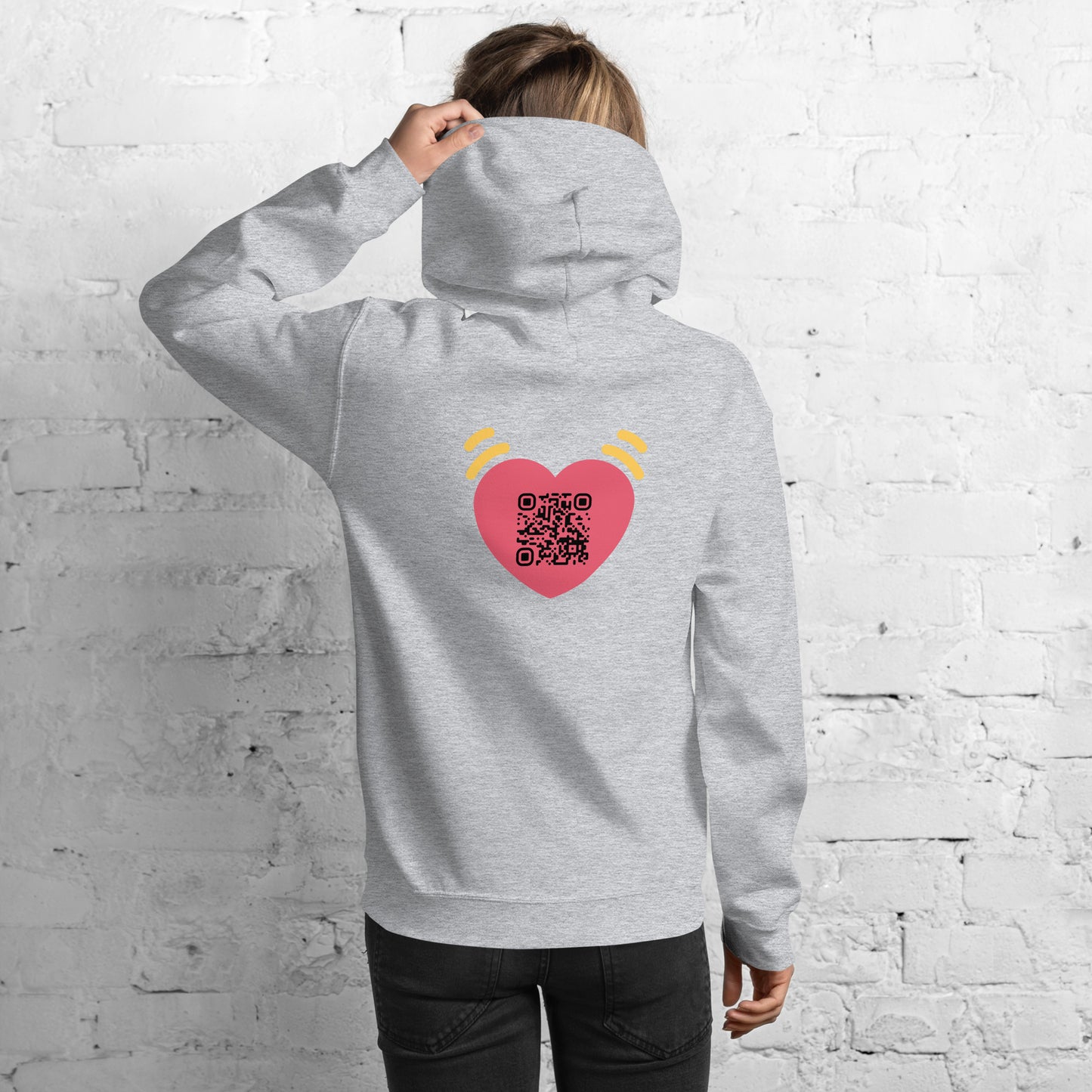 Pink Heart Emoji Personalized QR Code Unisex Hoodie