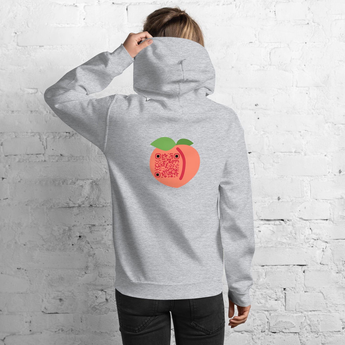 Peach Emoji Personalized QR Code Unisex Hoodie