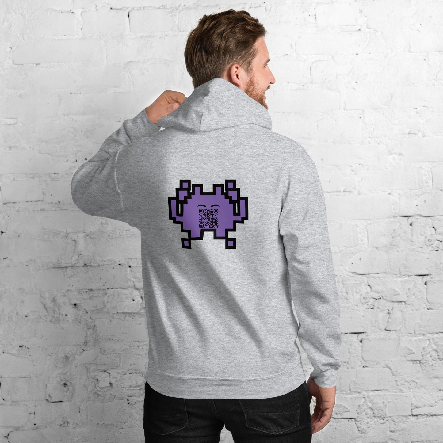 Alien Emoji Personalized QR Code Unisex Hoodie-Light Grey-QR GEAR STORE