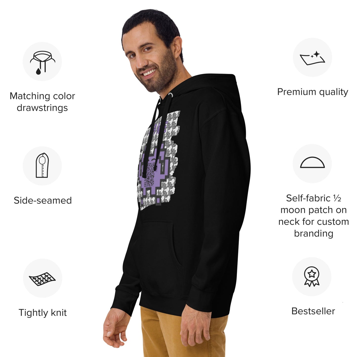 Monochrome Alien Emoji QR Code Hoodie – Share Your Stats