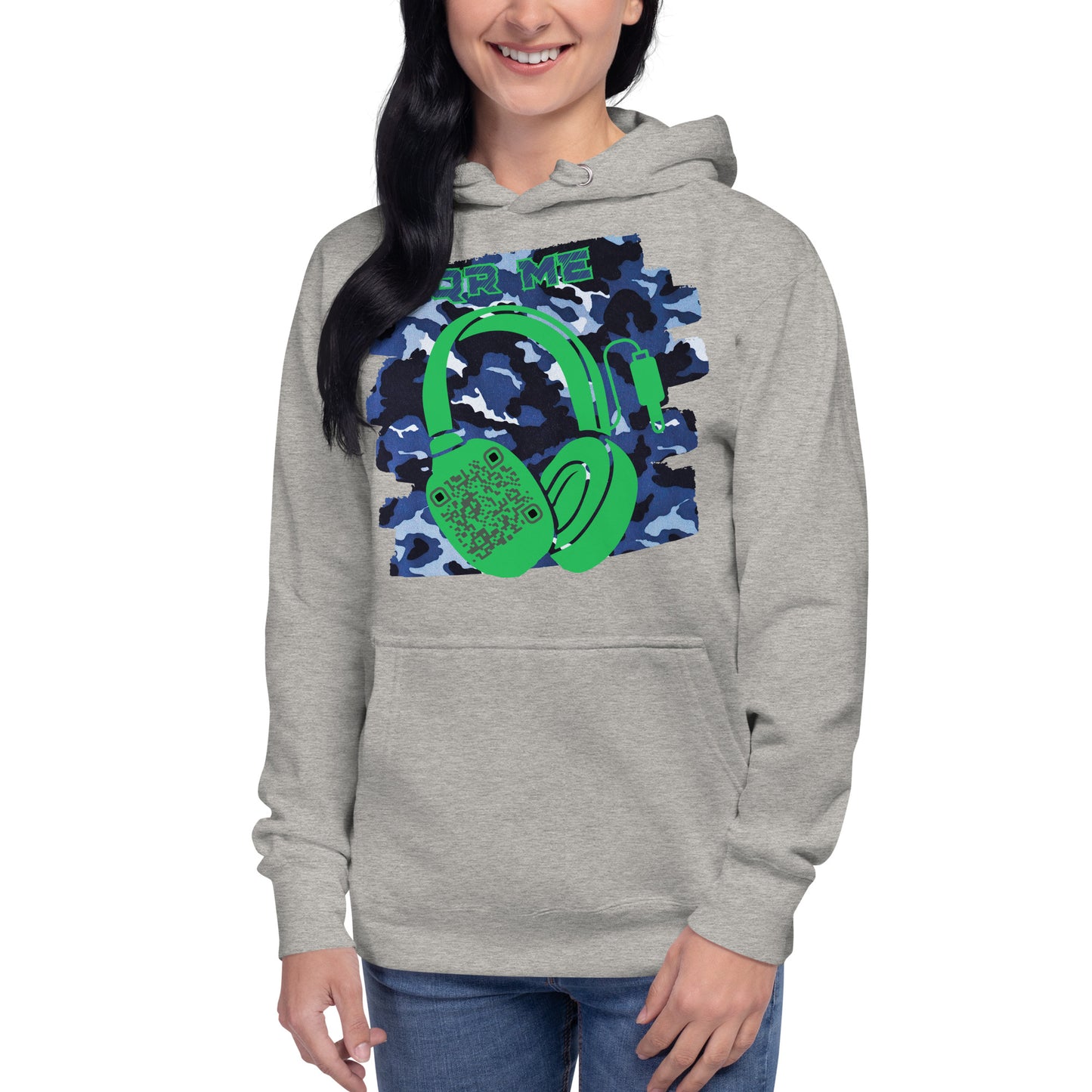 Personalized QR Code Blue Camo Hoodie – Blend In, Share Out