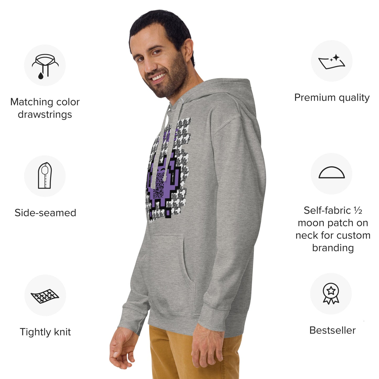 Monochrome Alien Emoji QR Code Hoodie – Share Your Stats