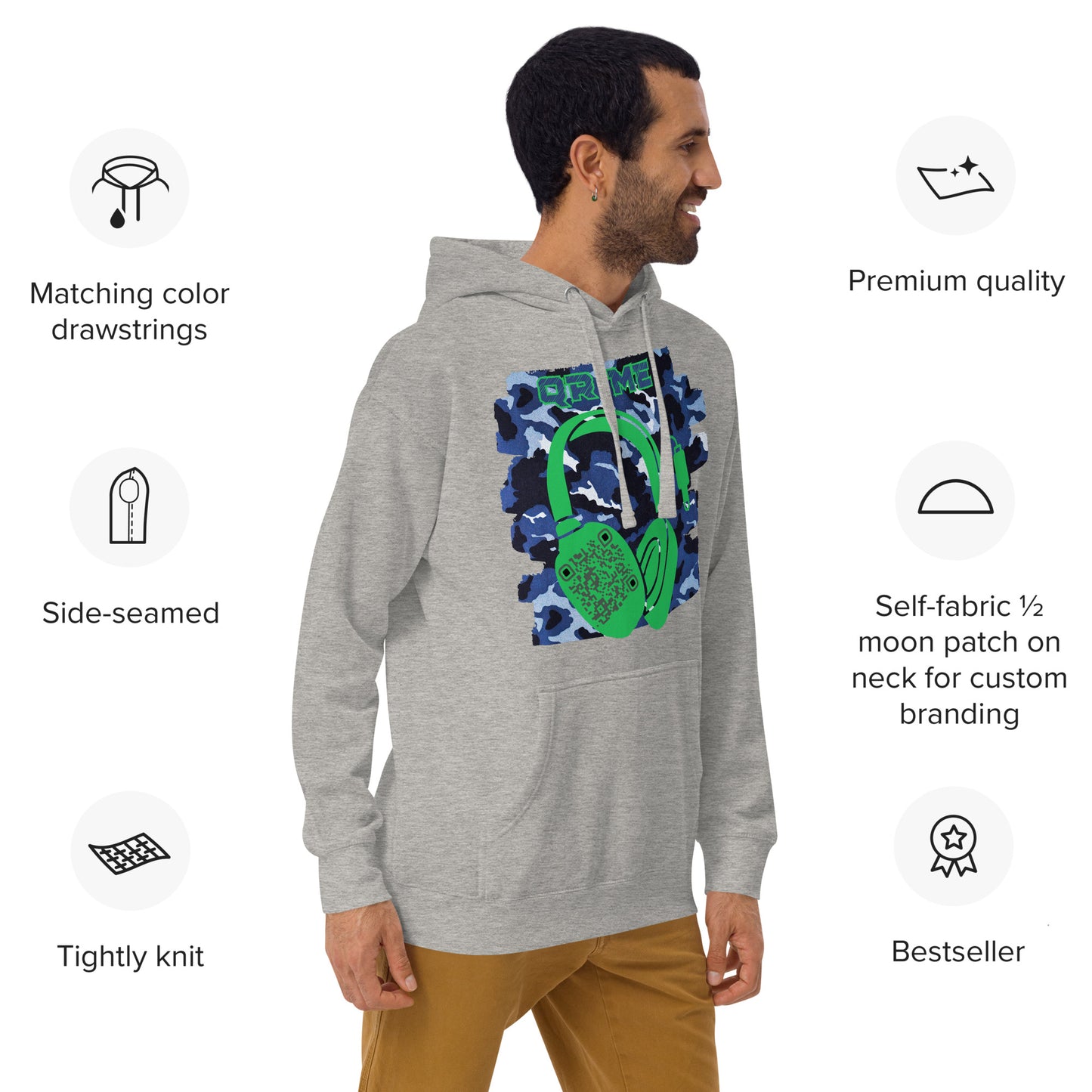 Personalized QR Code Blue Camo Hoodie – Blend In, Share Out