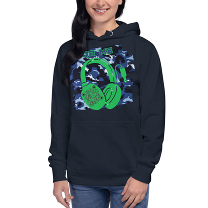 Personalized QR Code Blue Camo Hoodie – Blend In, Share Out