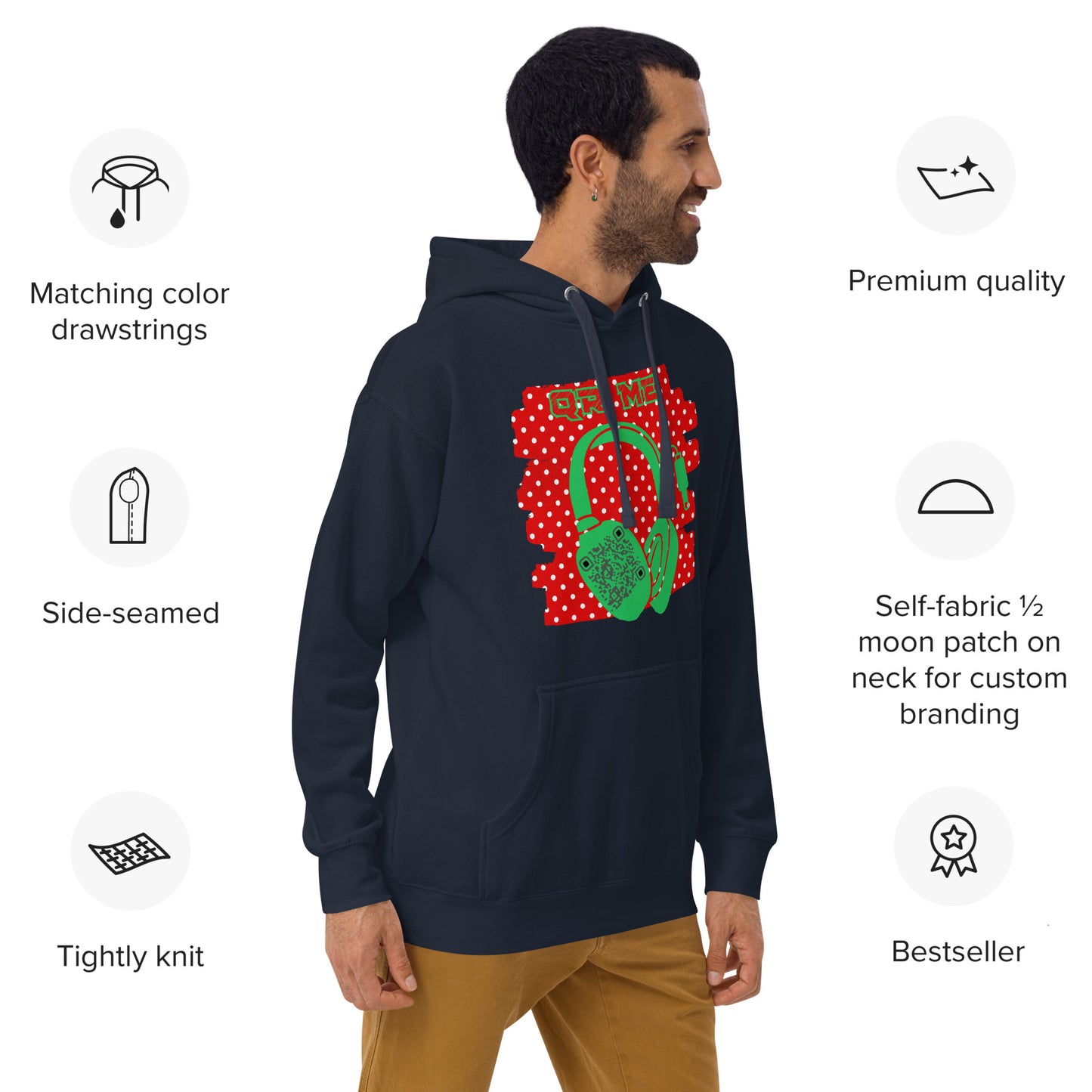 Personalized QR Code Polka Dot Hoodie – Share Your Tunes