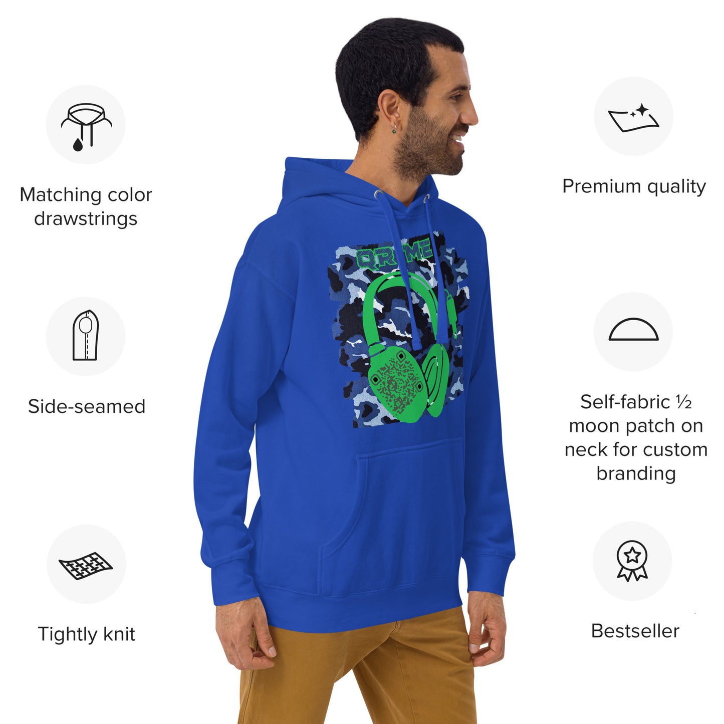 Personalized QR Code Blue Camo Hoodie – Blend In, Share Out