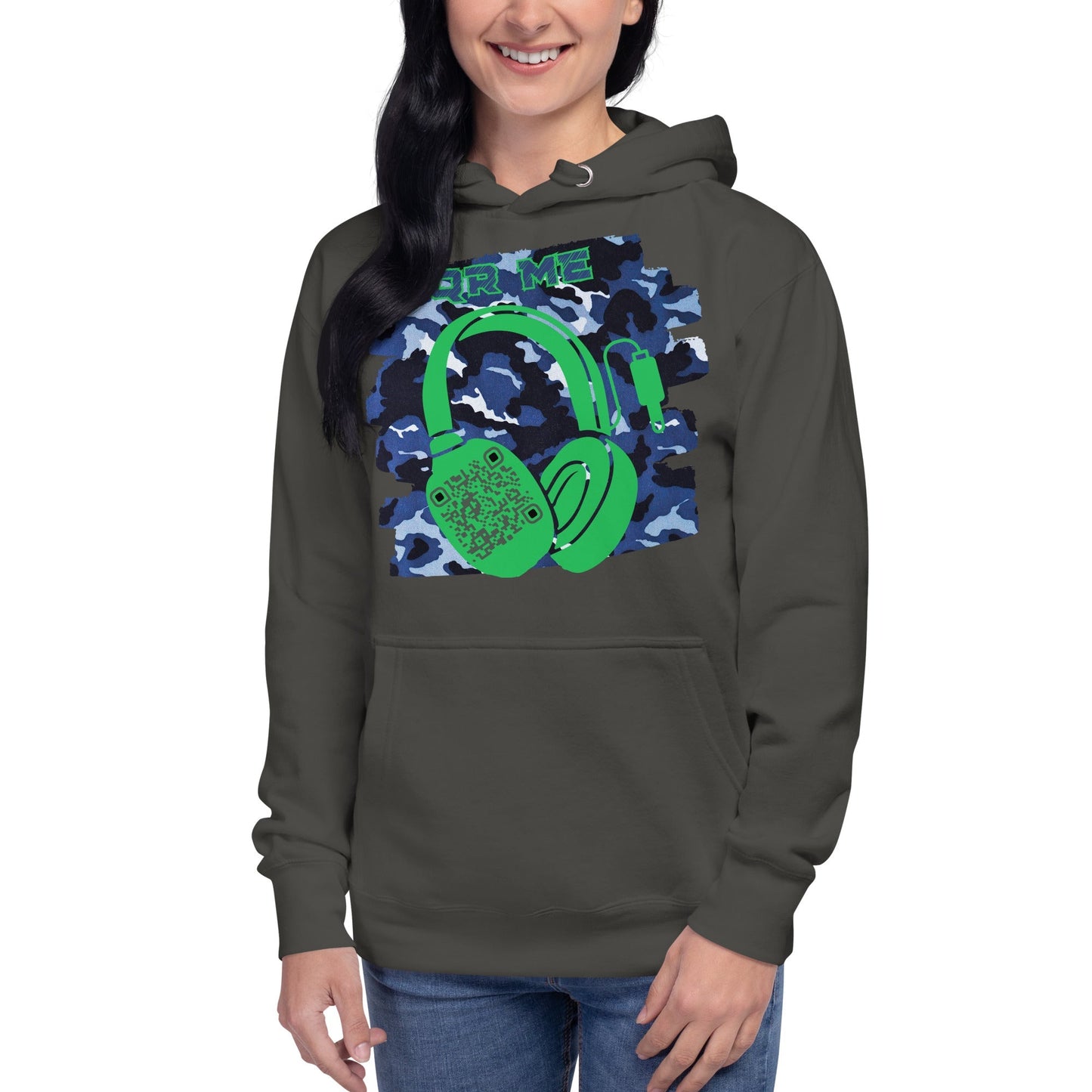 Personalized QR Code Blue Camo Hoodie – Blend In, Share Out