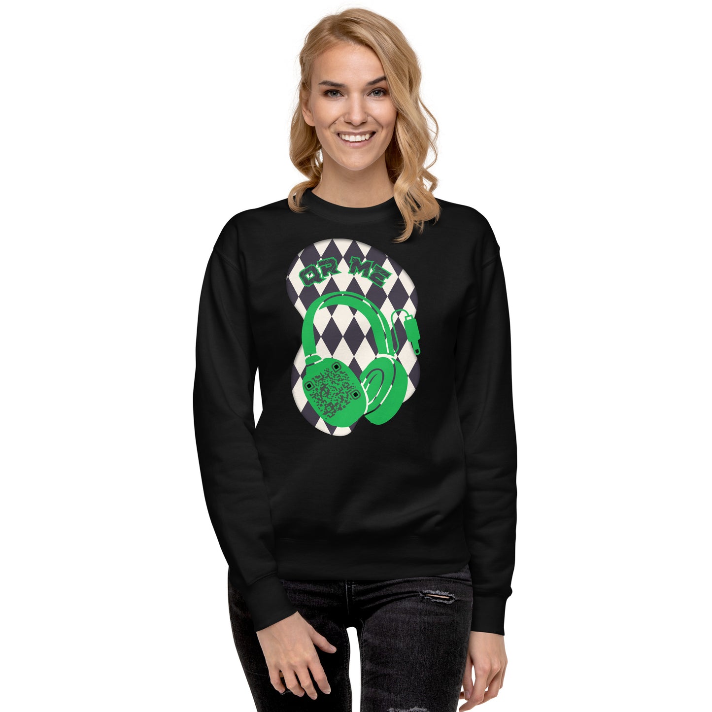 Personalized QR Code Sweatshirt with Funky Harlequin Vibes