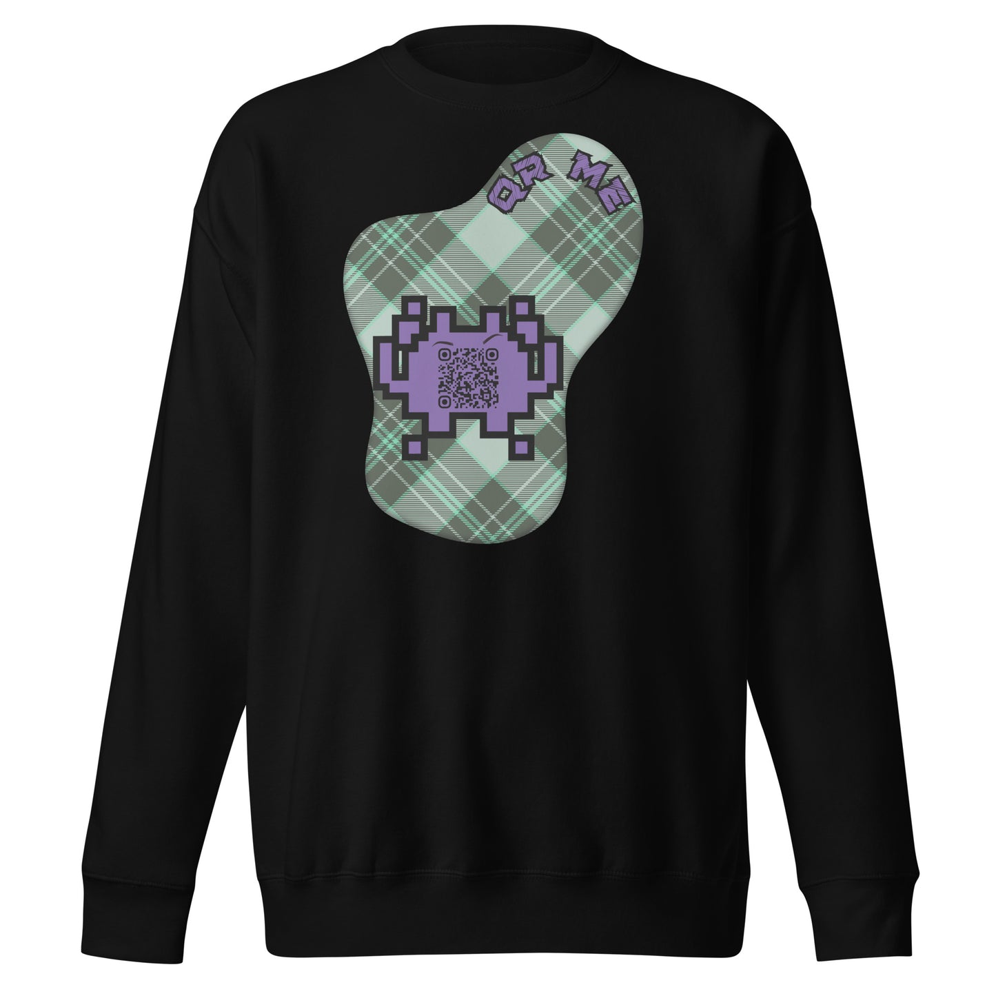 Alien Emoji QR Code Plaid Premium Sweatshirt