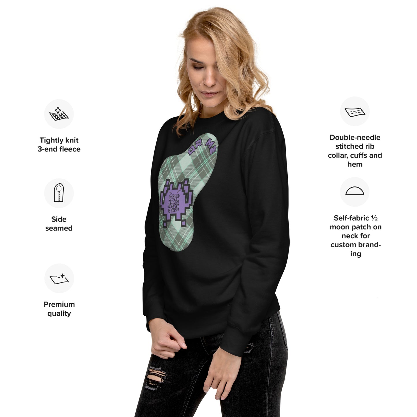 Alien Emoji QR Code Plaid Premium Sweatshirt