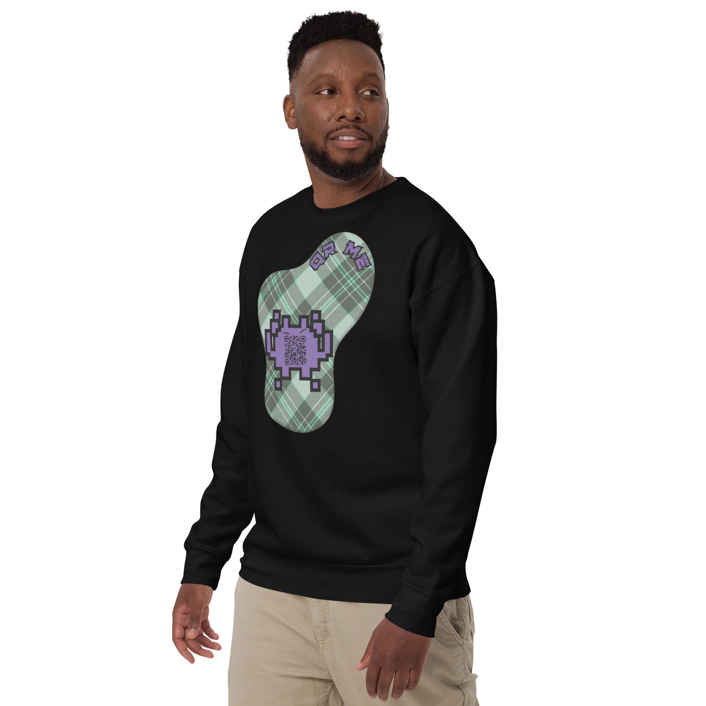 Alien Emoji QR Code Plaid Premium Sweatshirt