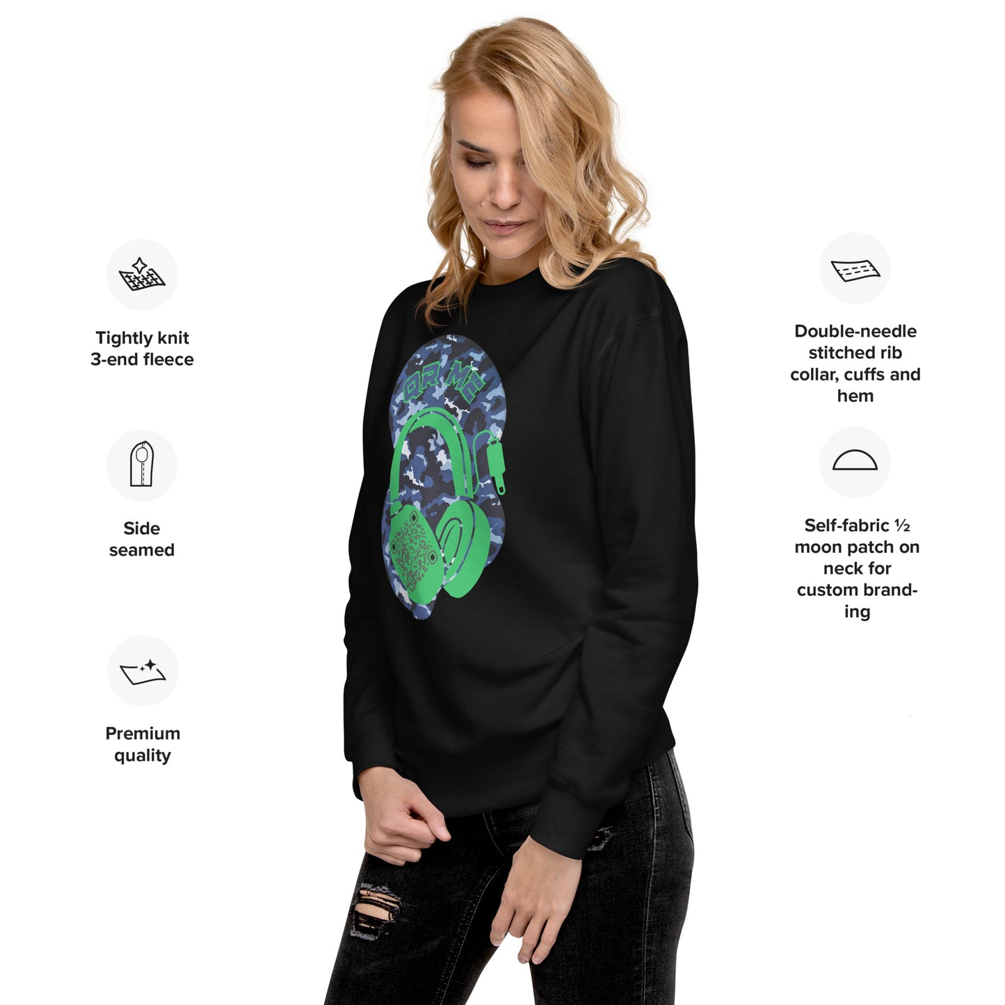 Personalized QR Code Blue Camo Sweatshirt – Blend In, Stand Out