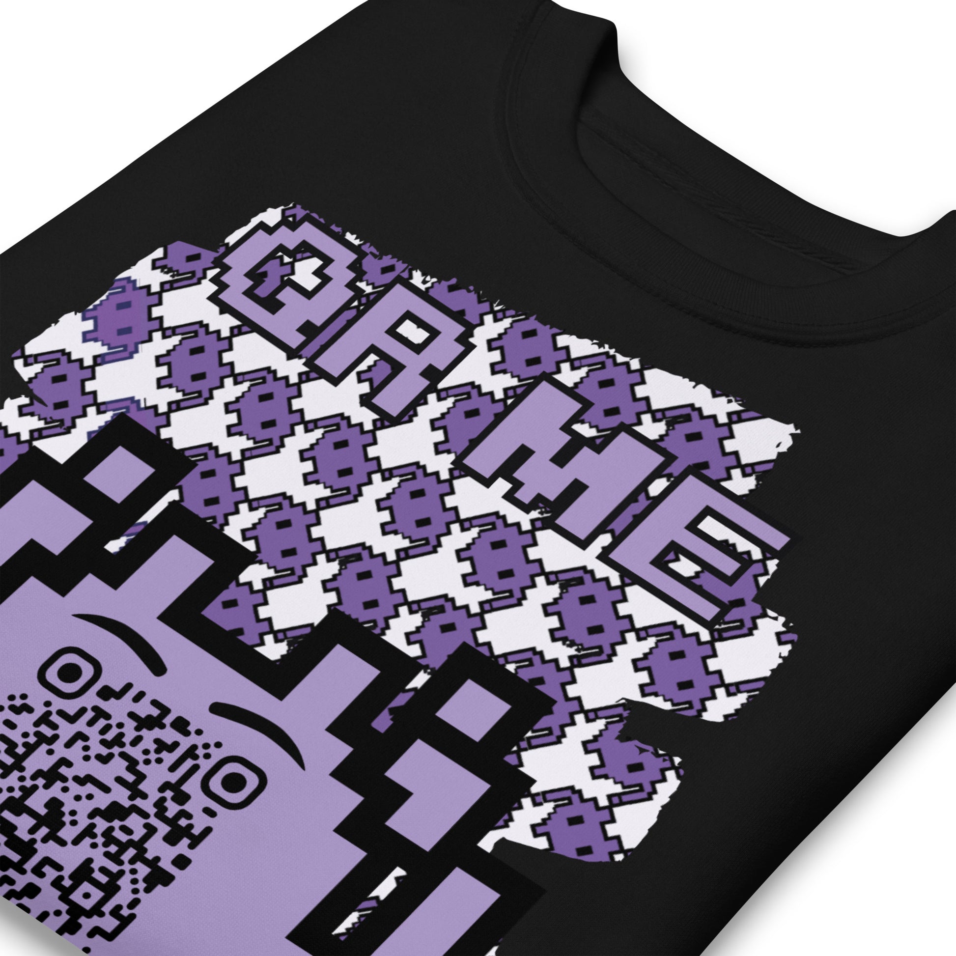 Purple Alien QR Code Sweatshirt – Classic Style for Gamers & Creators