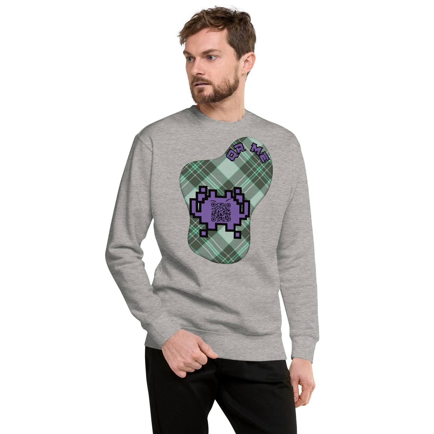 Alien Emoji QR Code Plaid Premium Sweatshirt