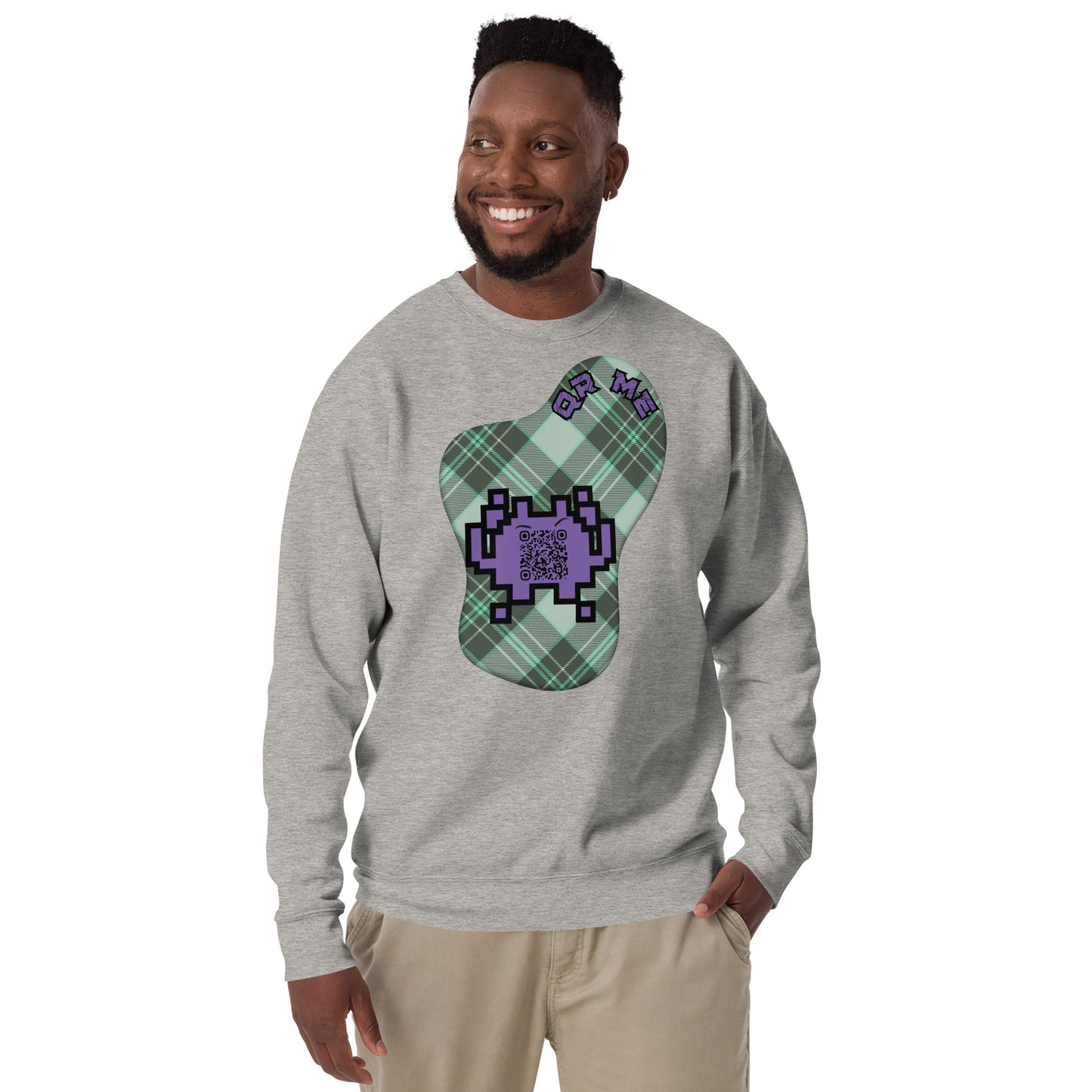 Alien Emoji QR Code Plaid Premium Sweatshirt