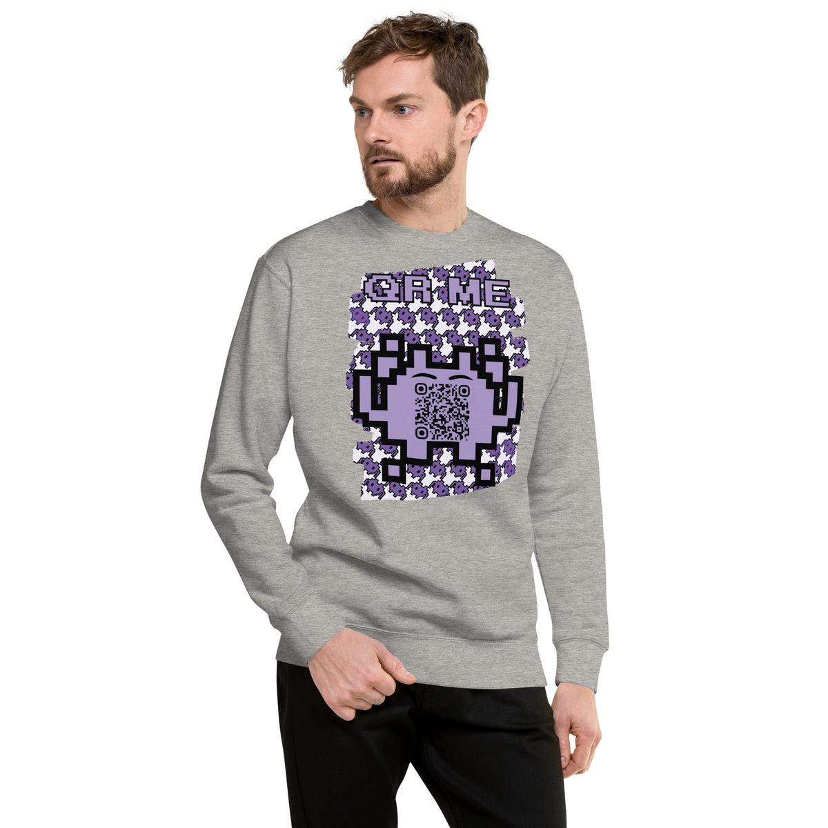 Purple Alien QR Code Sweatshirt – Classic Style for Gamers & Creators
